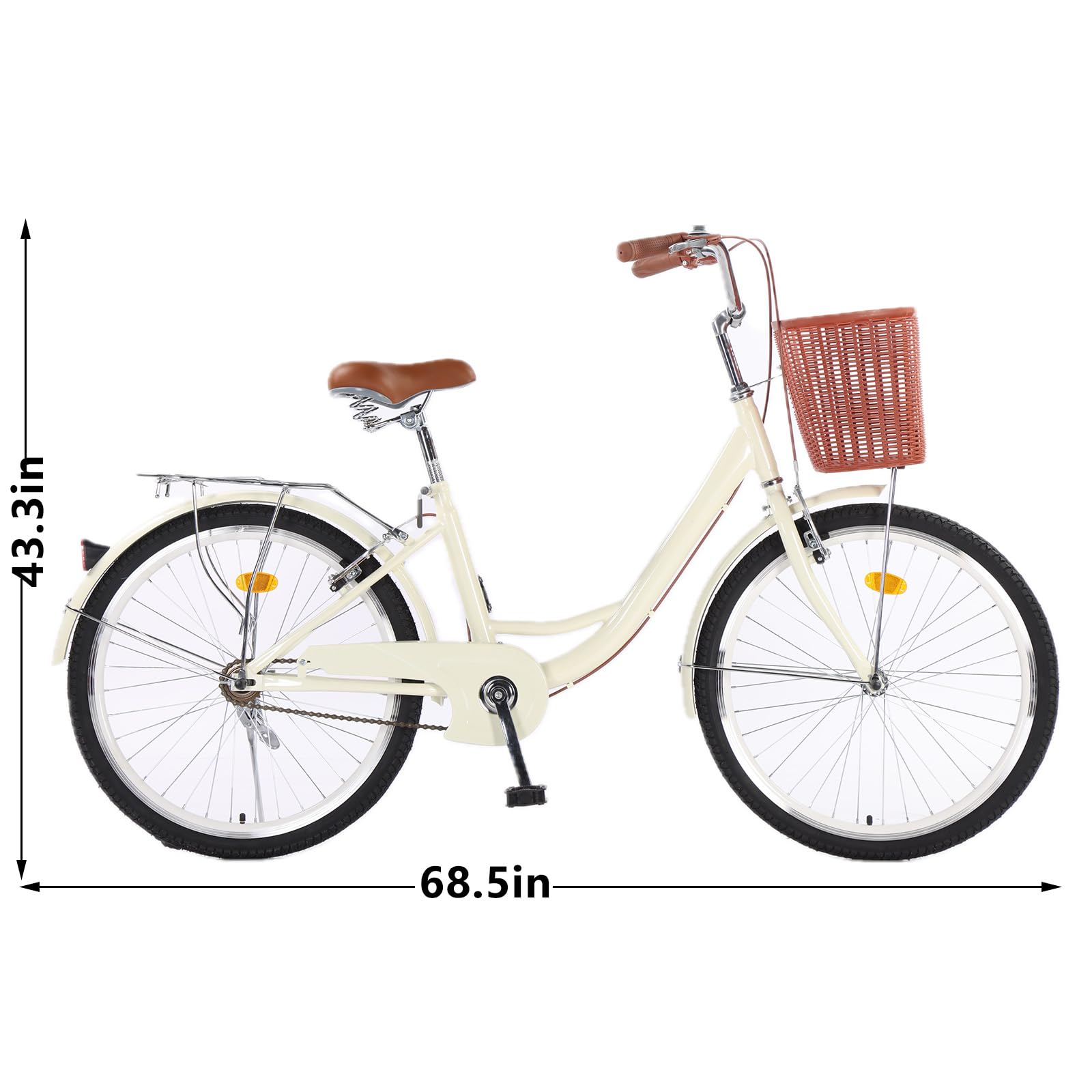 GARVEE 26 Inch Women's Beach Cruiser Bike with Basket - 1 Speed Step Through Commuter Bicycle for Adults, Adjustable Seat, Beige - Perfect for Beach Rides, City Commuting & Leisure Cycling