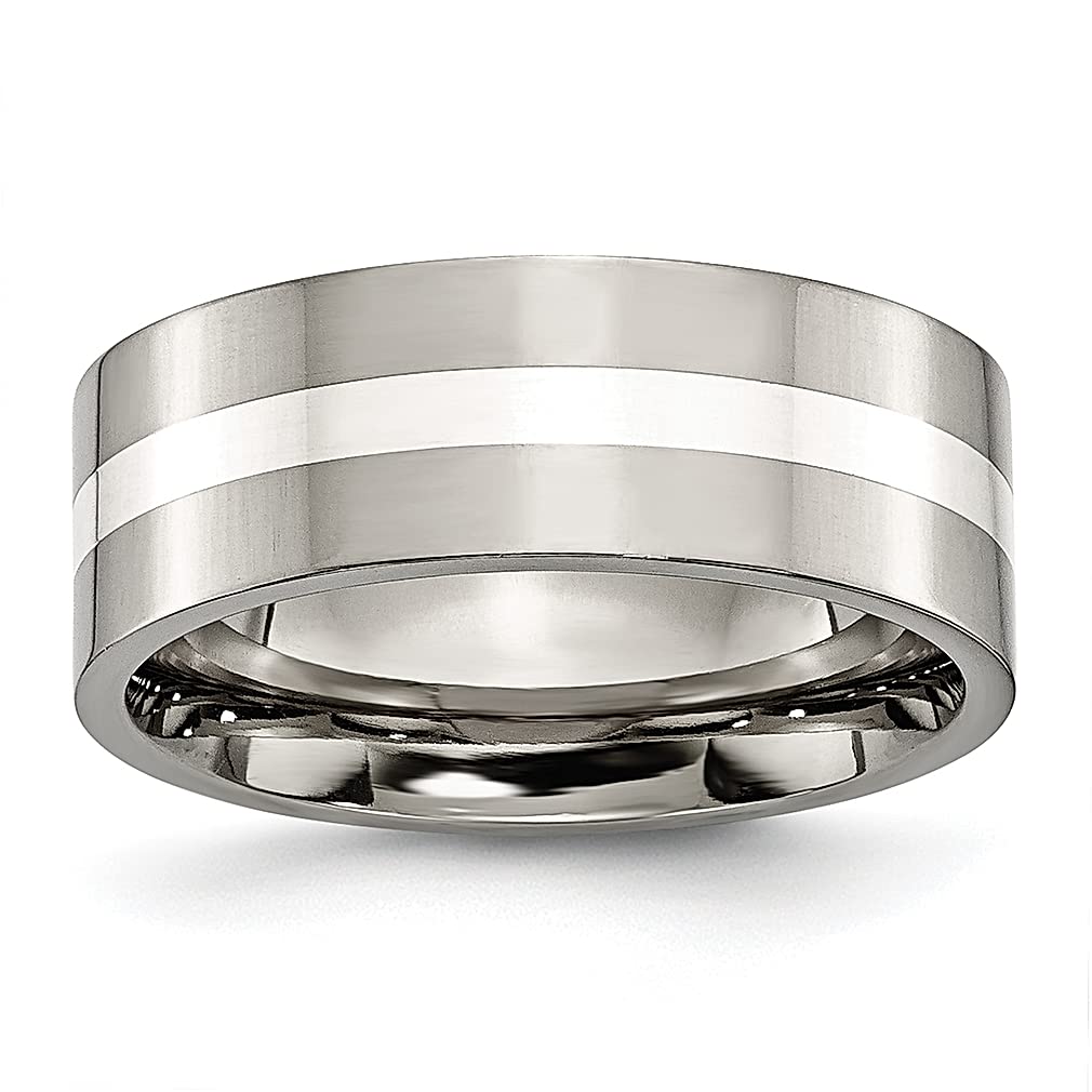 ICE CARATS Titanium 925 Sterling Silver Inlay 8mm Flat Wedding Ring Band for Women - Durable & Hypoallergenic Fine Jewelry, Perfect as Anniversary, Engagement, or Valentine's Day Gift for Her - Elegant Everyday Wear & Special Occasions