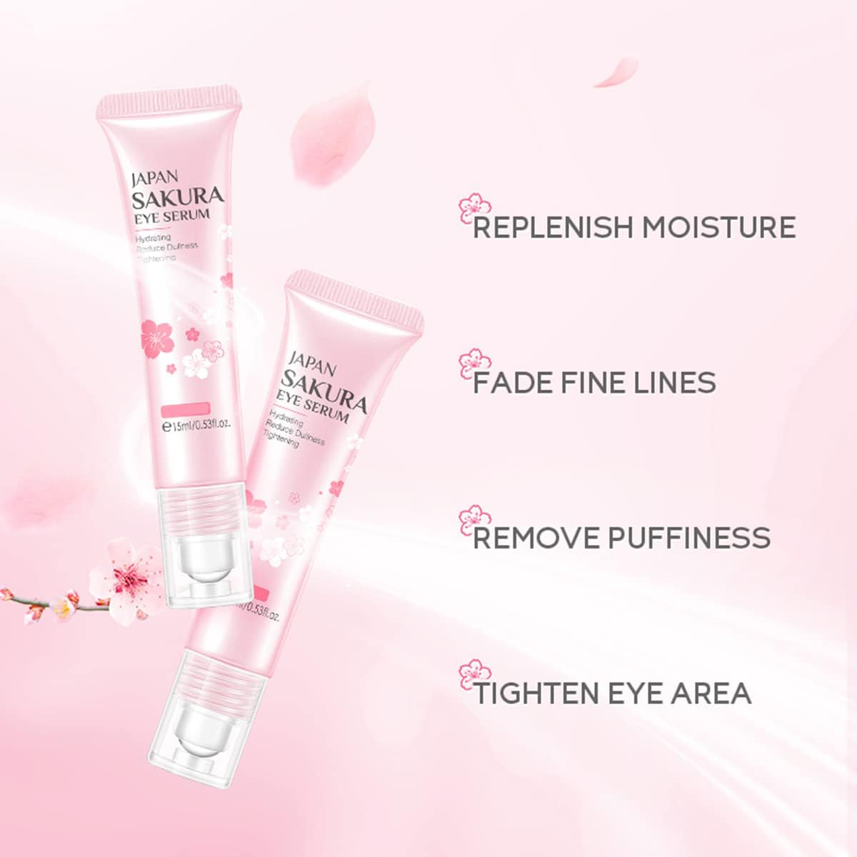 AKARY 2-in-1 Sakura Eye Serum & Massage Roller - Anti-Aging Eye Treatment for Dark Circles, Puffiness & Fine Lines - Under Eye Cream for Bags & Wrinkles - Perfect for Morning Skincare Routine & Nighttime Relaxation