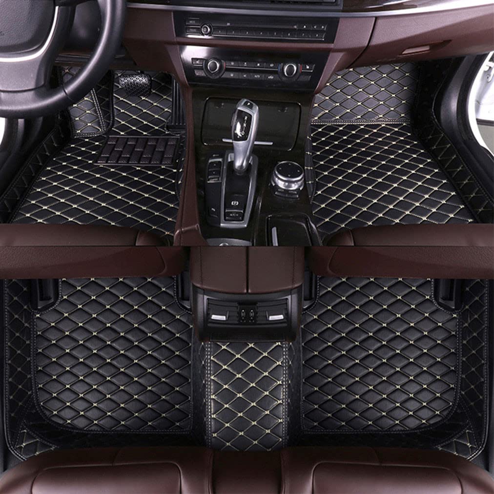 Premium All-Weather Leather Floor Mats for Infiniti QX80 (2013-2018) - Luxury Carpet Protection Liners in Black & Beige - Perfect for Daily Commutes, Road Trips & Family Adventures