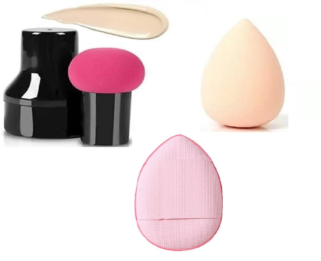 Facejewel Finger Sponge Makeup Powder Puff - Soft Mushroom Head Blender Sponge for Women (Pack of 3) | Perfect for Liquid Foundation, BB Cream & Powder Application