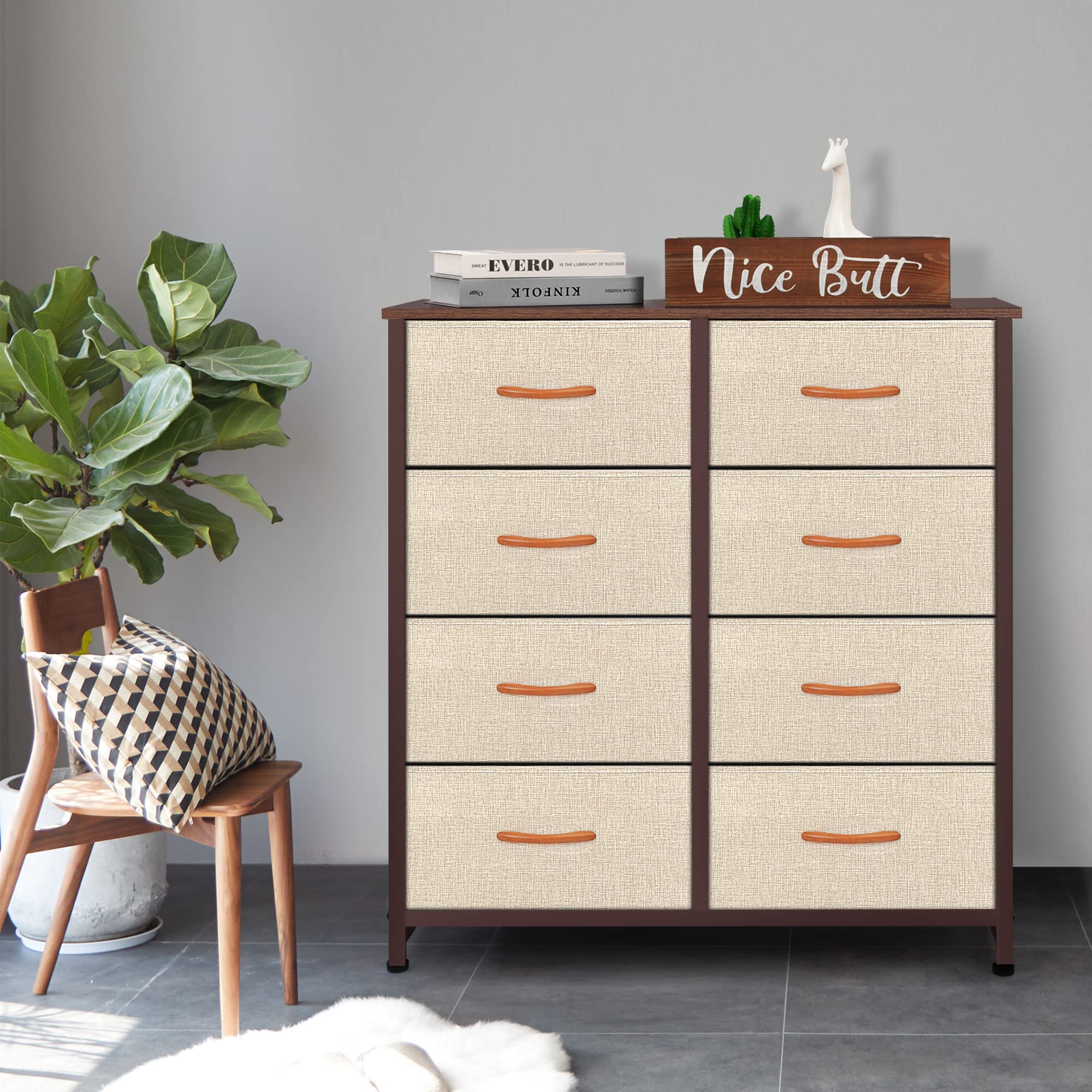 AZL1 Life Concept 8-Drawer Fabric Storage Dresser - Tall Standing Organizer for Bedroom, Office & Closet - Removable Slim Drawers with Beige Fabric Bins | Perfect for Small Space Organization & Home Decor