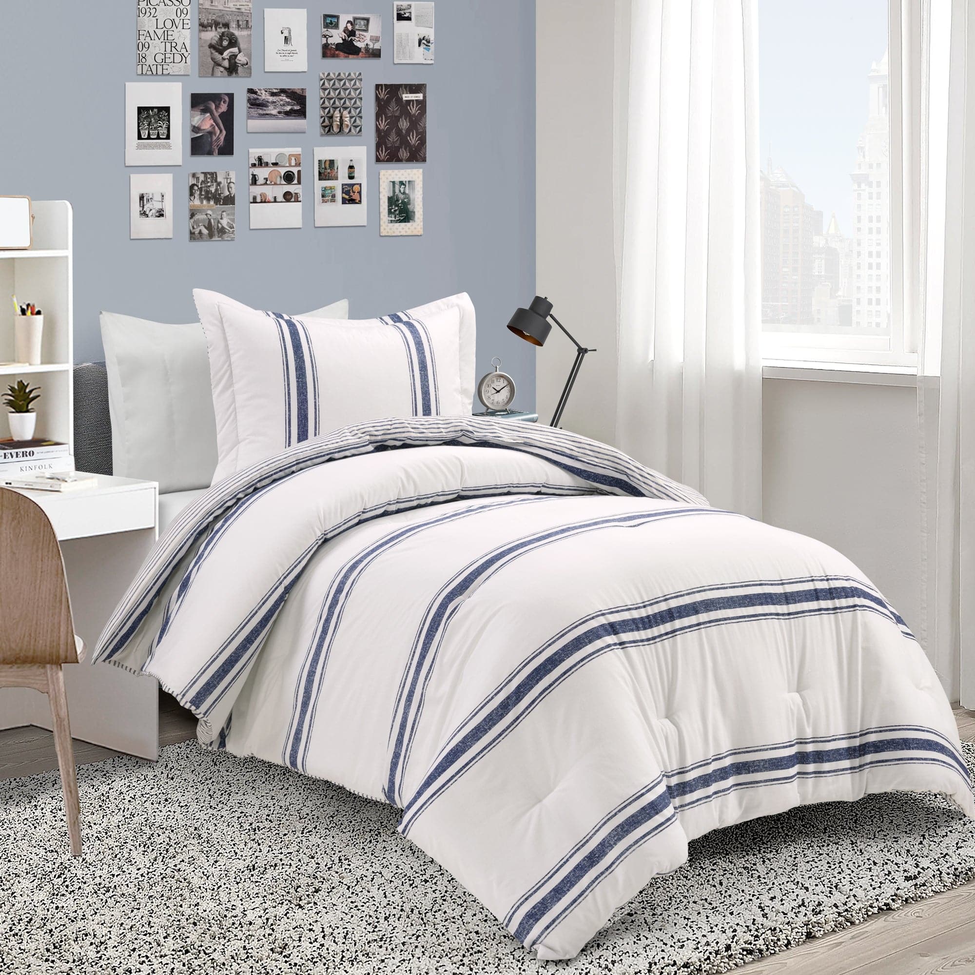 Farmhouse Stripe Reversible Comforter Set - Queen Size, Soft Breathable Cotton Bedding - Perfect for Cozy Bedroom Decor & Guest Room Styling