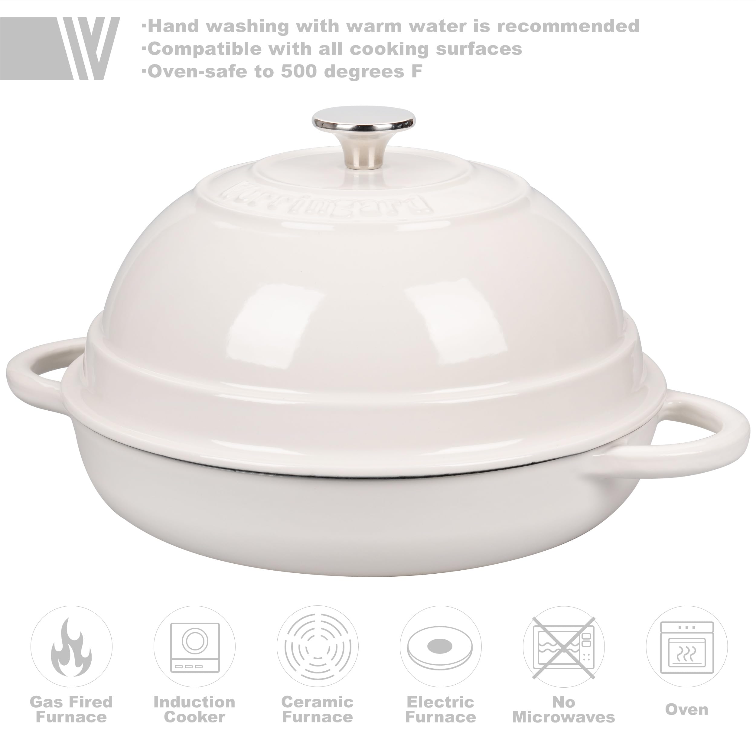 Premium 6 Quart Enameled Cast Iron Dutch Oven with Lid - Perfect for Bread Baking, Soups, Stews & Camping - White Kitchen Cookware for Home Chefs