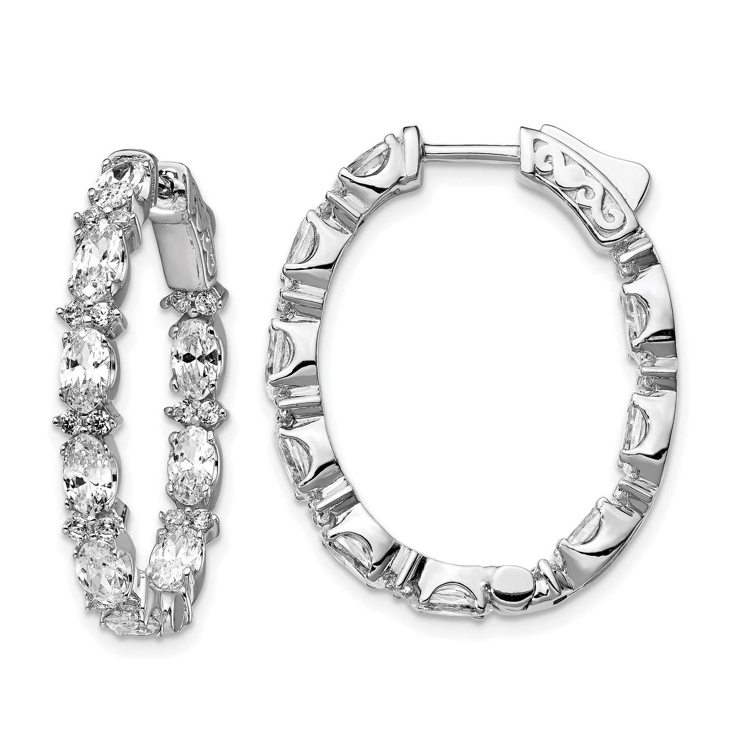 Sterling Silver CZ Oval Hoop Earrings for Women - 29.5x23.9mm Elegant Dangle Drop Earrings for Party, Wedding & Everyday Wear