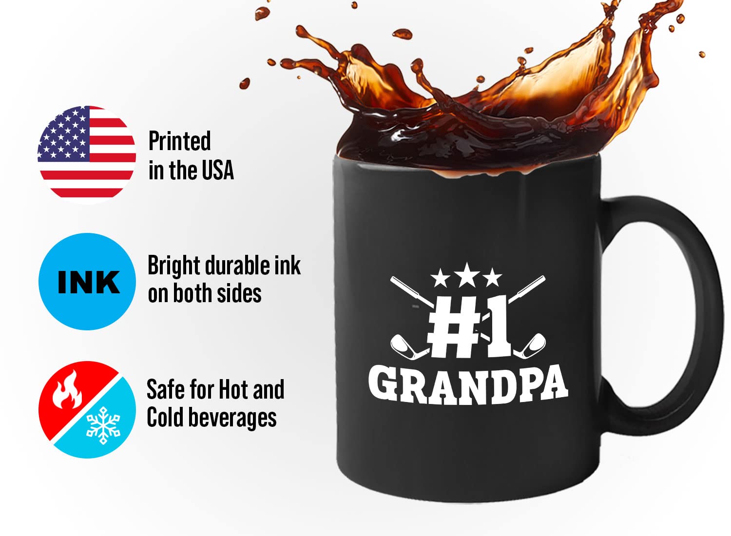 Bubble Hugs 11oz Black Golf Coffee Mug - Perfect Gift for Golf Lovers, Dad, Grandpa & Coaches | Ideal for Golf Courses, Office & Home Use