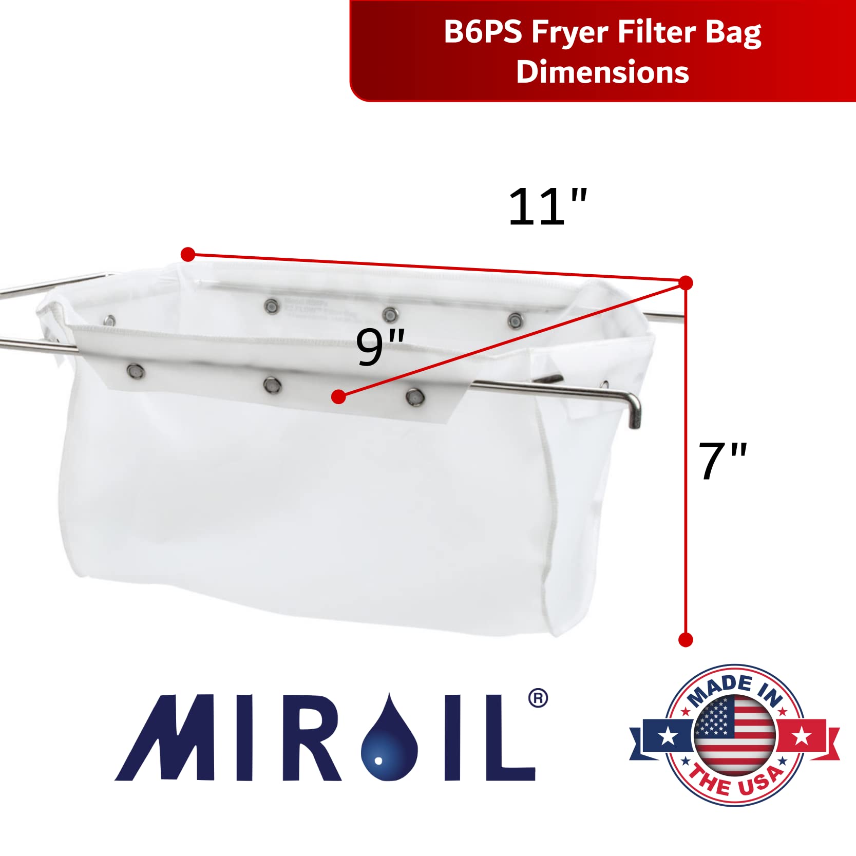 MirOil B6PS Fryer Filter Bag & Frame Combo - Extend Cooking Oil Life, Reduce Contaminants, Maintain Food Taste & Quality - Hot & Cold Oil Filtration for 70 Lb. Commercial Deep Fryers - Perfect for Restaurants, Food Trucks & Catering Businesses
