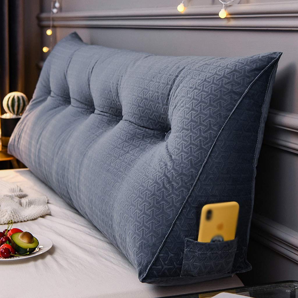 Large Triangular Headboard Pillow - Reading Wedge Pillow for Back Support, Sofa & Bed Positioning Cushion, Upholstered Bolster for Daybeds (80cm, Blue) - Perfect for Reading, Relaxing & Back Pain Relief
