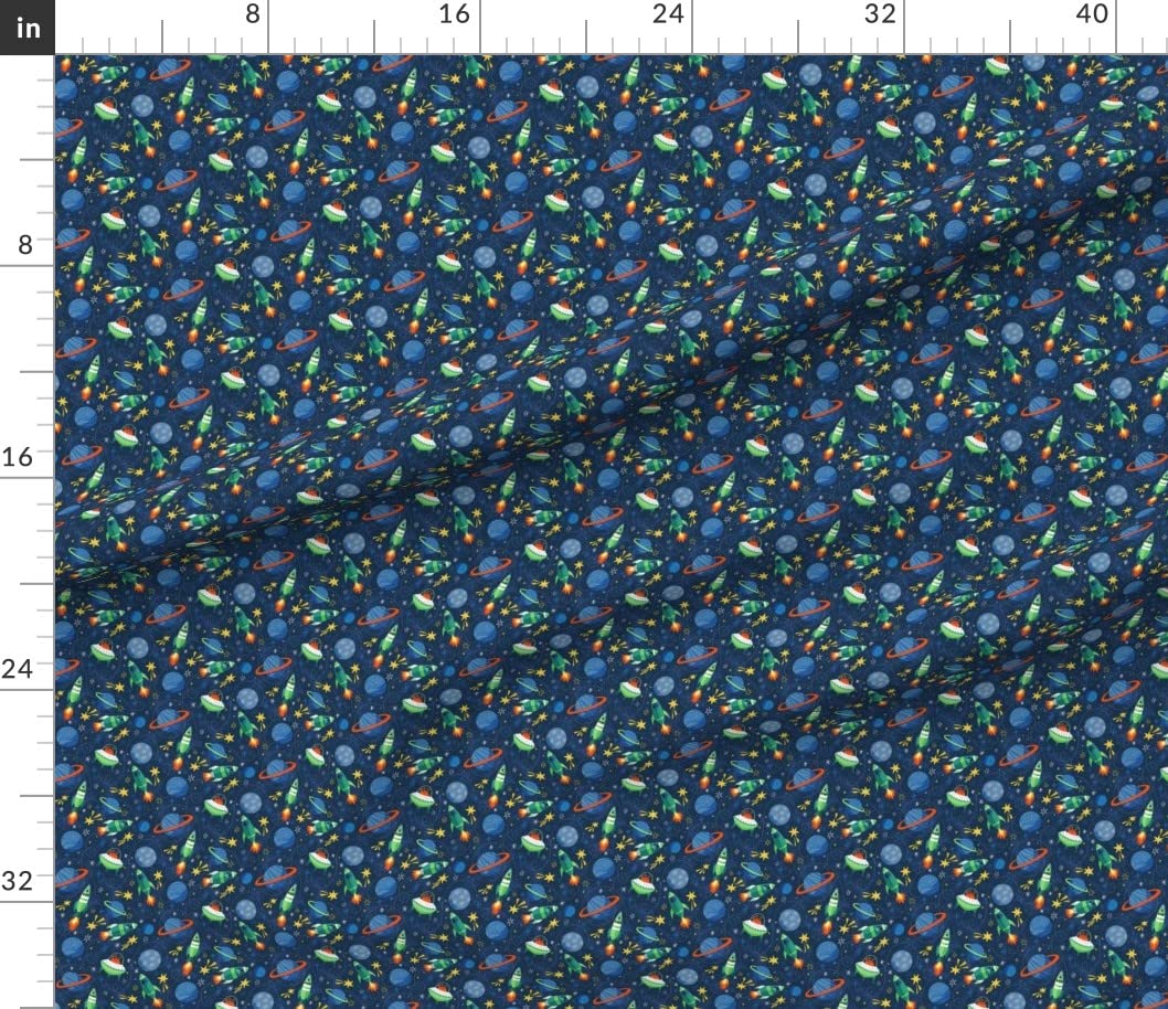 Premium Spoonflower Fabric - Ditsy Rocket Blastoff Space Design with Spaceships & Planets Printed on Petal Signature Cotton - Fat Quarter for Sewing, Quilting, Apparel, Crafts & Home Decor | Perfect for DIY Projects, Baby Clothes & Space-Themed Room Decor