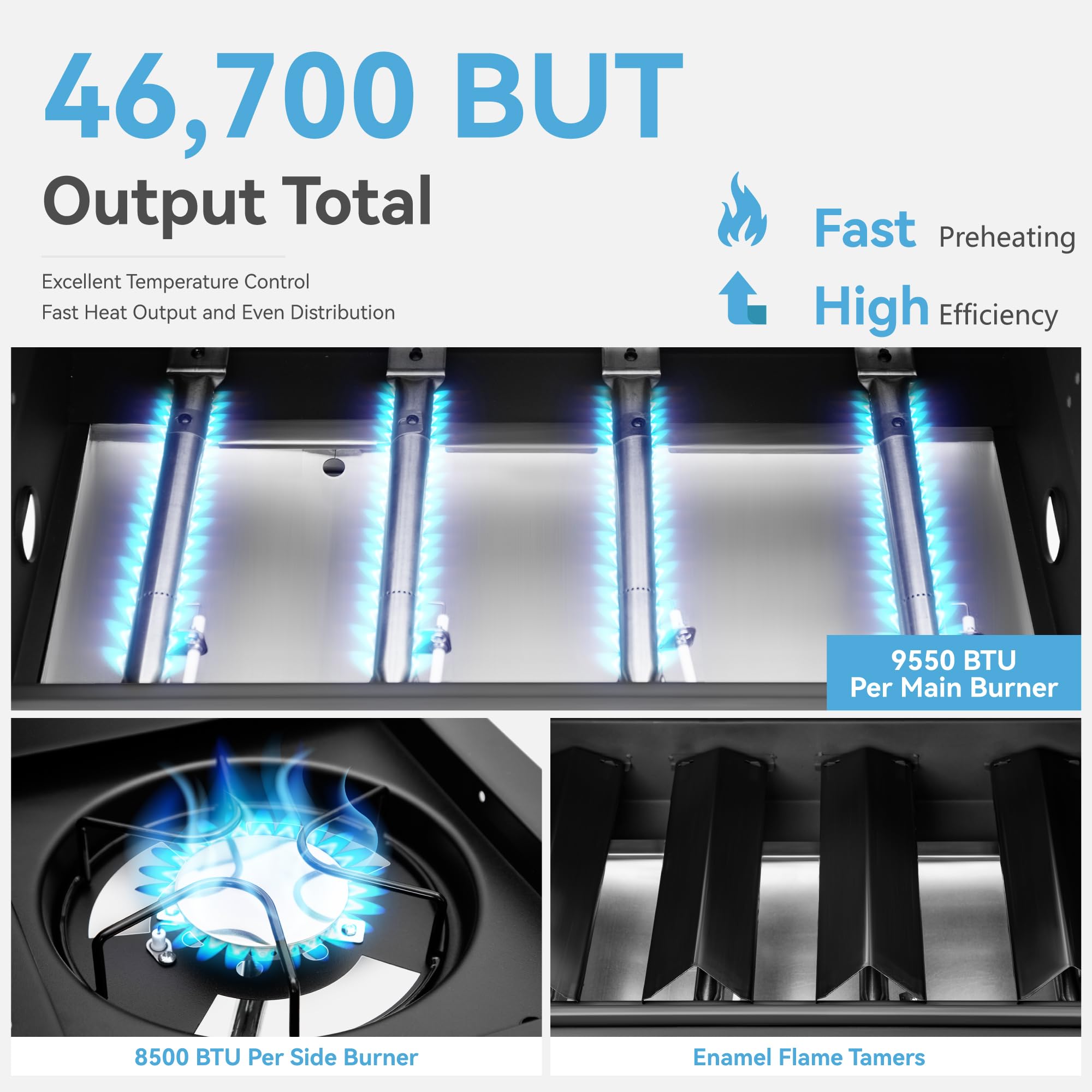 2 in 1 Propane Gas BBQ Grill with Side Burner & Porcelain-Enameled Cast Iron Grate - 4-Burner Flat Top Grill, 46,700 BTU Outdoor Barbecue Griddle Combo - Perfect for Camping, Patio, Backyard, Tailgating & Family Gatherings