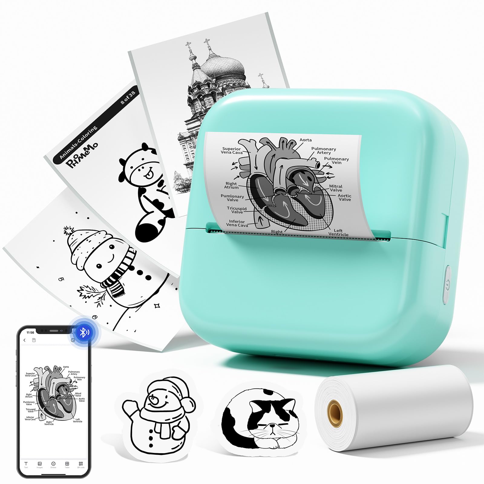 Inkless Mini Sticker Printer M02X - Bluetooth Portable Thermal Sticker Maker Machine with 1 Roll Paper for Study Notes, Memories, Photos & Gifts | Perfect for DIY Crafts, Scrapbooking, Labeling & Party Favors