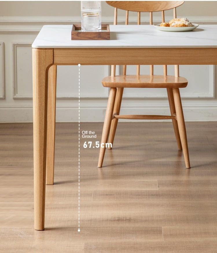 Solid Oak & Ash Wood Dining Table with Natural Rock Slab Surface - Rustic Farmhouse Style for Dining Room & Kitchen Decor