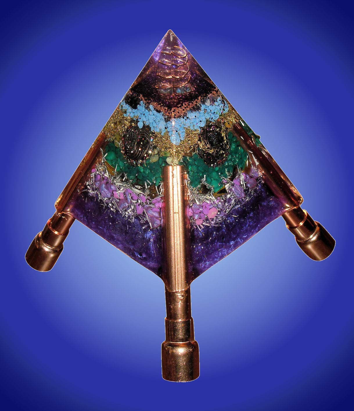 Purple Orgone Pyramid Chembuster with Copper Pipe Extension Legs - Expand EMF Protection Coverage for Home, Office & Meditation Spaces