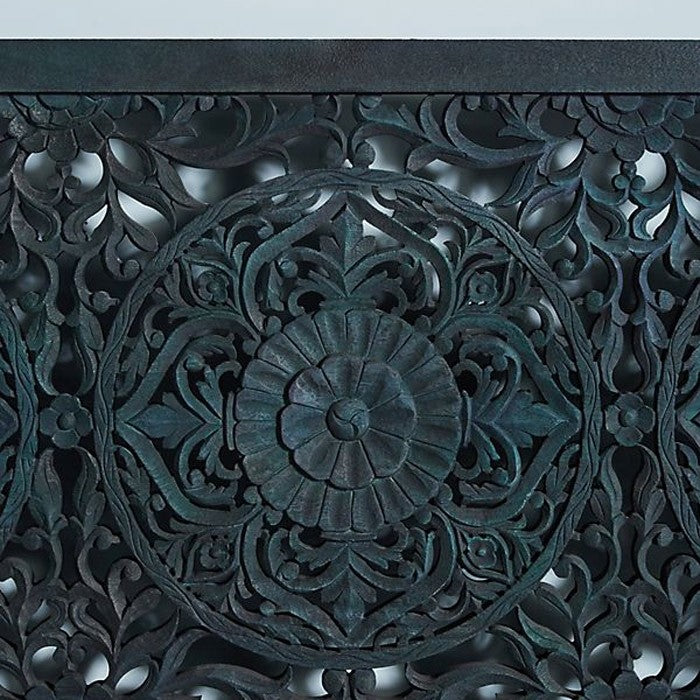 Hand Carved Indian Wooden Bed Frame - Dynasty Low Line Solid Wood Bed for Master Bedroom & Guest Room - Traditional Elegant Furniture for Home Decor