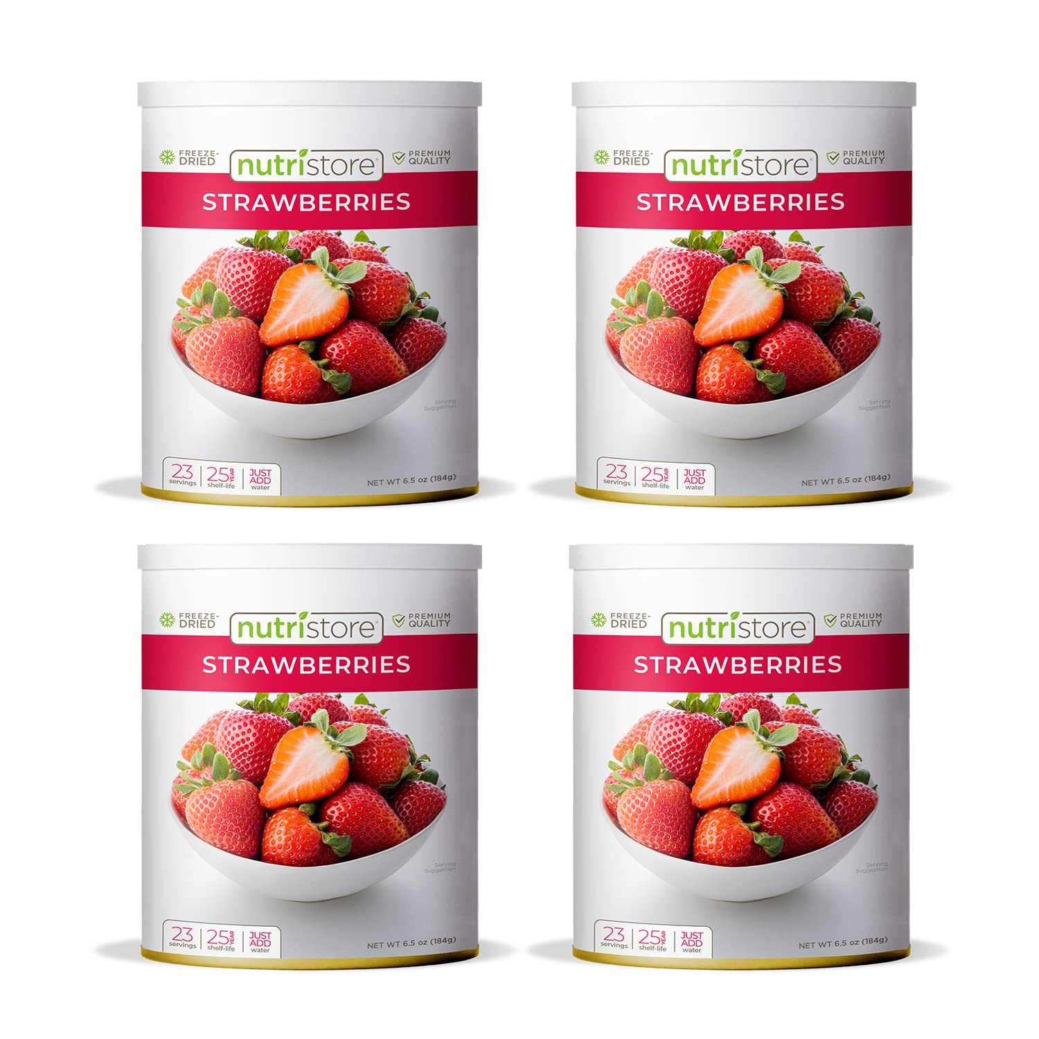 Nutristore Freeze Dried Strawberries 4-Pack | 100% Natural, No Sugar Added, Healthy Fruit Snacks for Kids & Adults | Premium Crispy Freeze-Dried Strawberries in Bulk | Long Shelf Life Emergency Food (25 Years) & Camping Supplies | Great for Smoothies, Baking, Yogurt Toppings & Survival Kits
