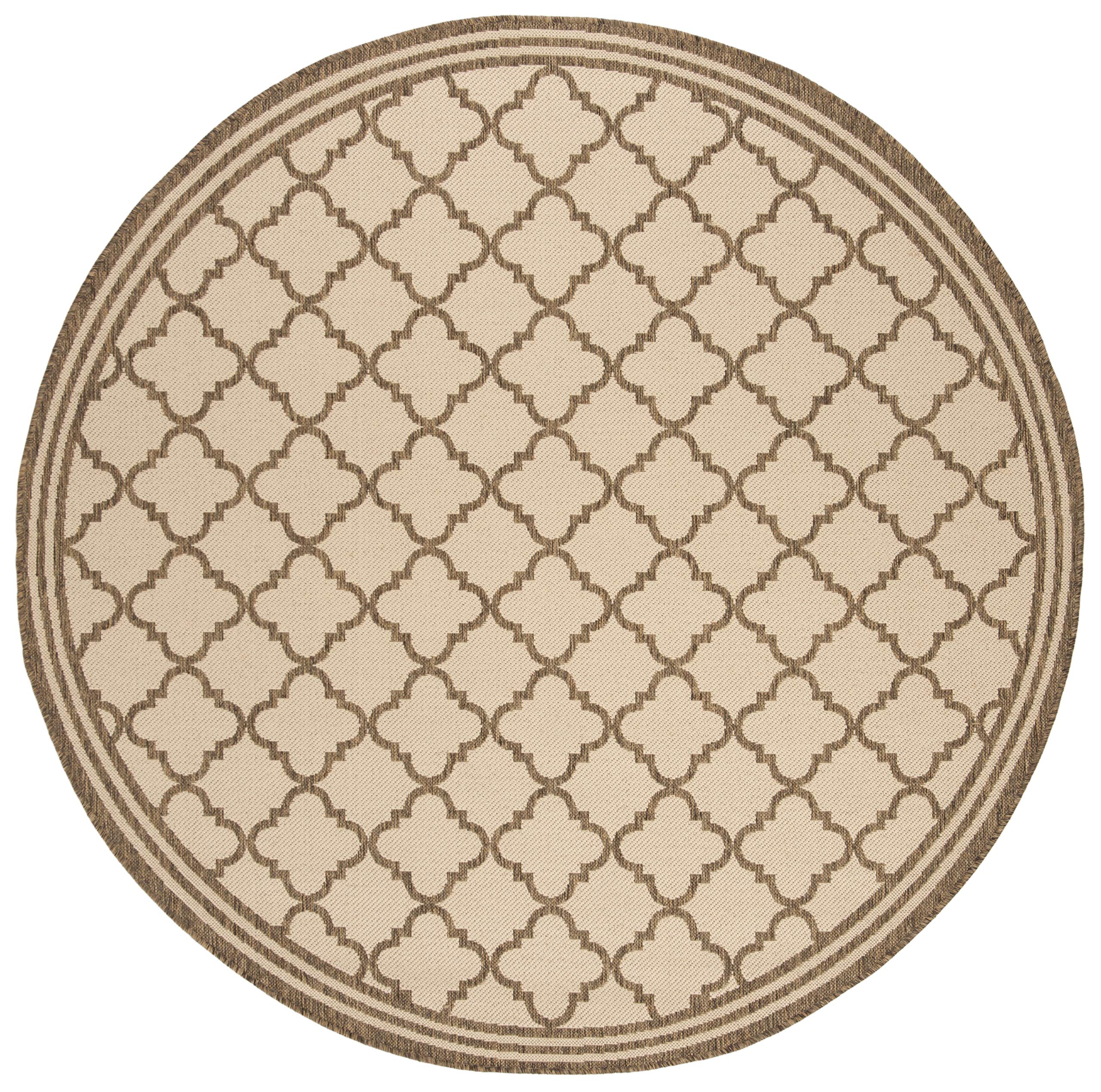 SAFAVIEH Beach House Collection 8' Round Area Rug - Cream & Beige Moroccan Trellis Geometric Design, Non-Shedding & Easy Care, Washable Indoor/Outdoor Rug for Living Room, Bedroom, Patio, Backyard, Mudroom (BHS121C)