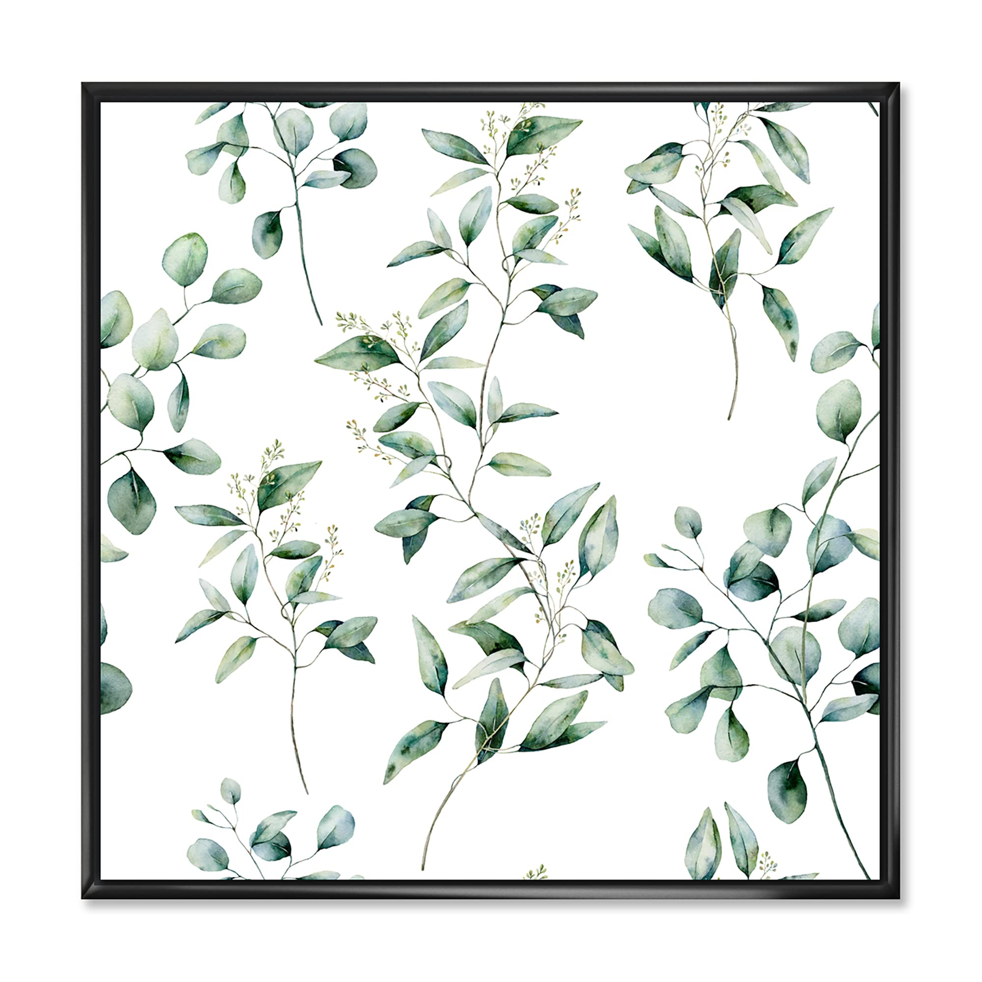 DesignQ Green Eucalyptus Branches IV - Traditional Framed Canvas Wall Art Print | Home Decor for Living Room, Bedroom & Office | Nature Inspired Botanical Painting