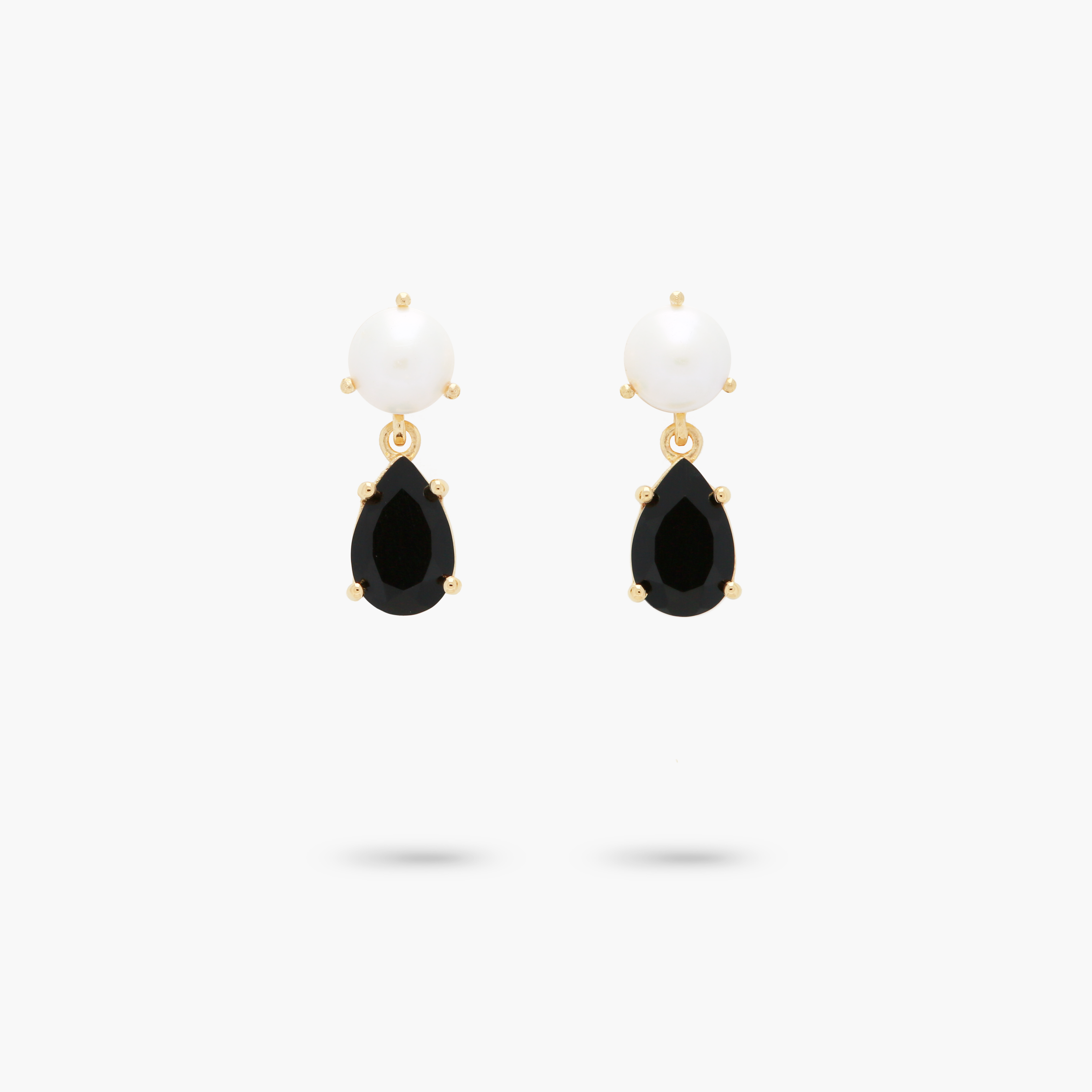 Amare Wear Petite Freshwater Pearl and Black Onyx Dangle Earrings for Women - Elegant Handmade Jewelry Gift for Brides, Weddings & Special Occasions