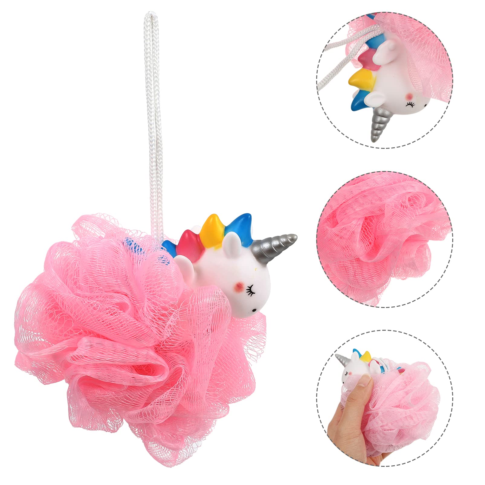 SOLUSTRE 2-Pack Cartoon Unicorn Bath Sponges - Soft Exfoliating Shower Loofah Balls for Gentle Skin Cleansing | Pink Bath & Body Scrubber for Women, Kids | Perfect for Daily Shower, Spa & Gift Giving