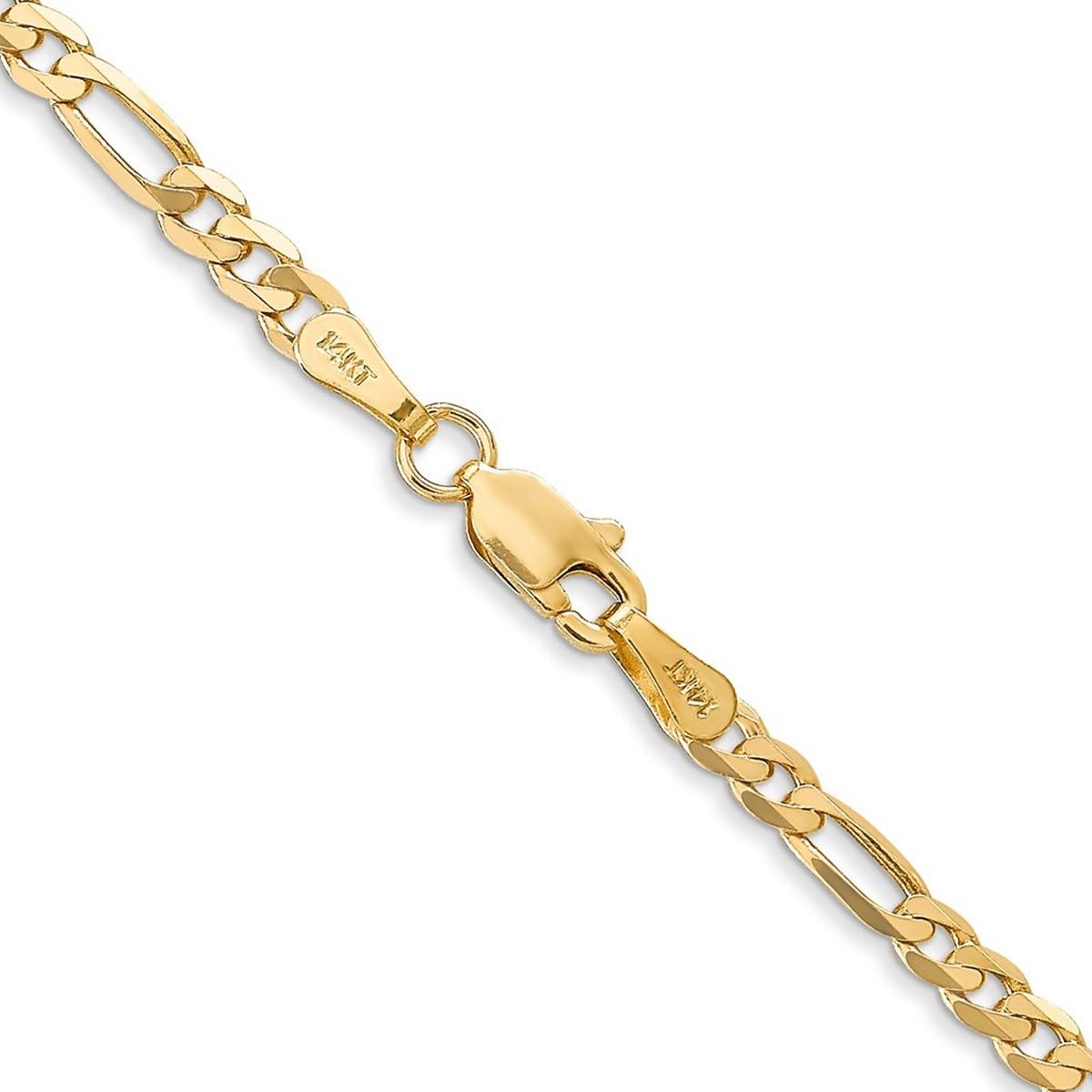 14k Gold Flat Figaro Chain Necklace for Women & Men - Adjustable Lengths | Elegant Layering & Everyday Wear Jewelry | Perfect Gift for Birthdays & Anniversaries