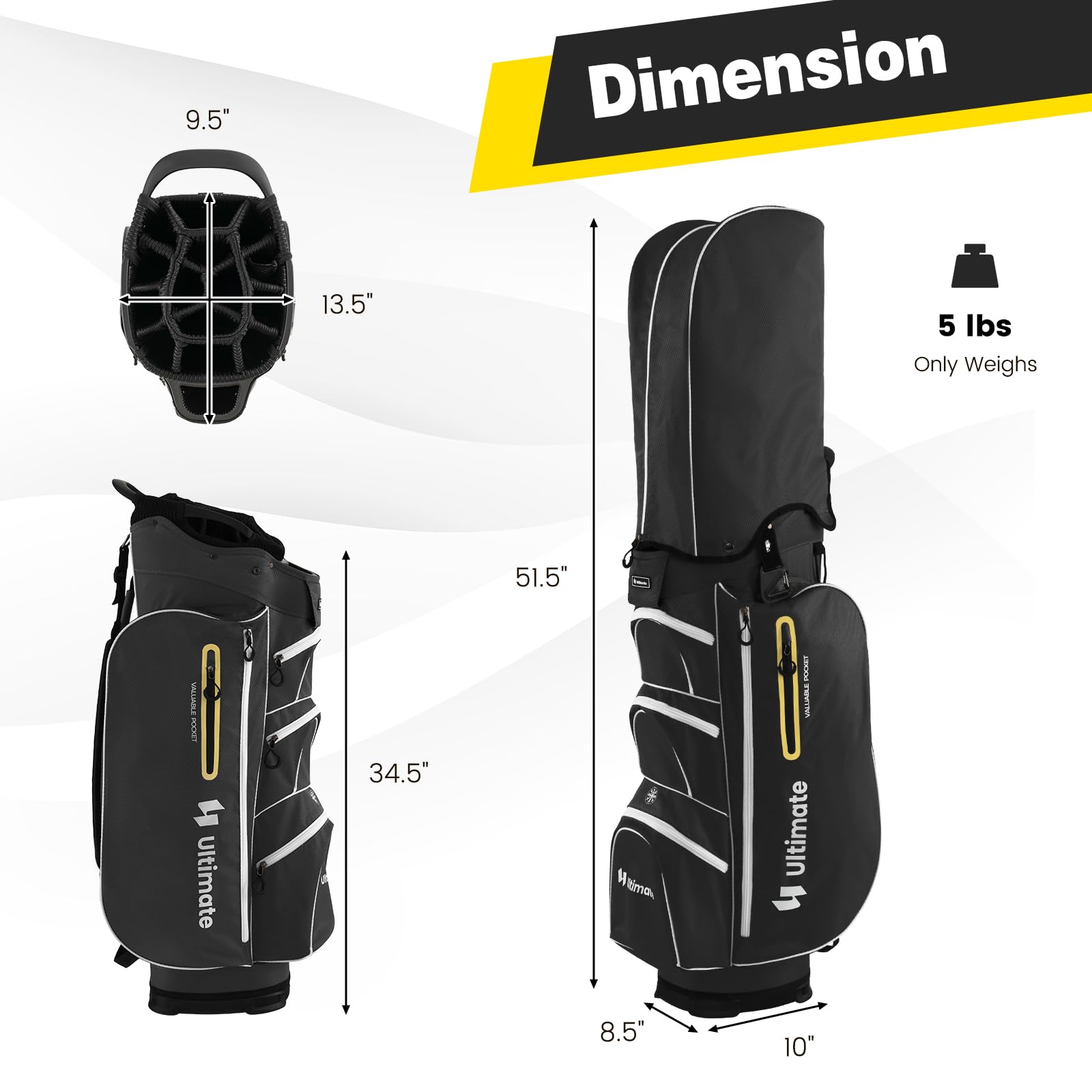 Goplus 15-Way Top Divider Golf Cart Bag with 7 Zippered Pockets, Cooler Compartment, Rain Hood & Umbrella Holder - Lightweight Golf Club Bag for Men & Women - Perfect for Golf Course, Driving Range & Tournament Play