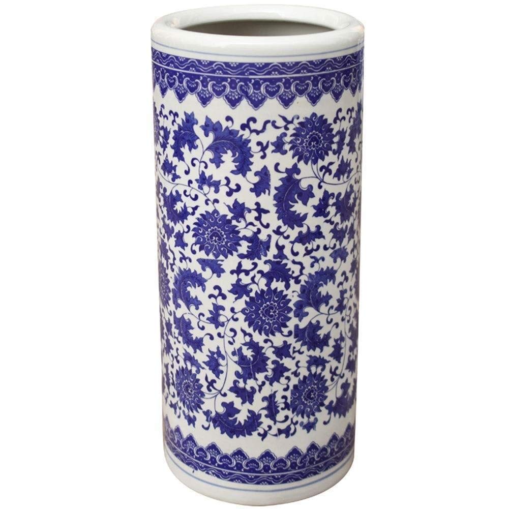Traditional Ceramic Umbrella Stand - Round Freestanding Multi-Functional Storage Bucket for Entryway, Porch, or Garden Decor