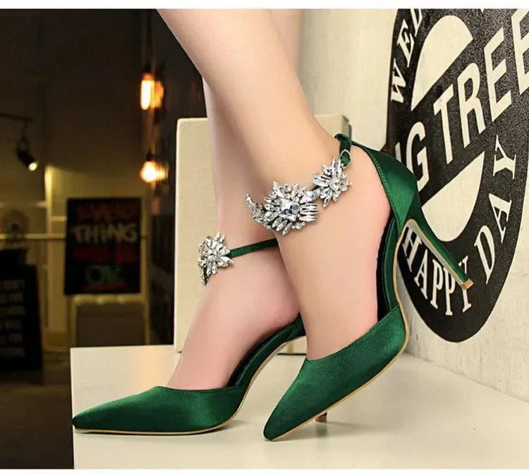Elegant Buckle Strap Silk Pumps - Women's Dress Shoes for Weddings, Parties & Formal Occasions