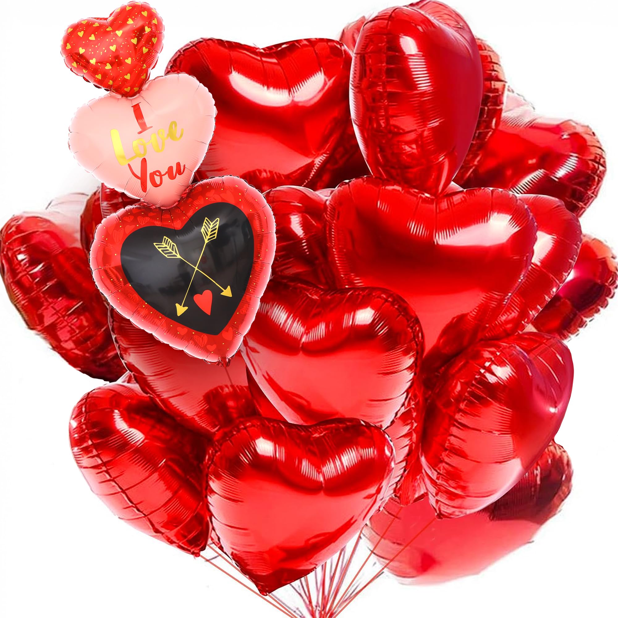 KatchOn 13-Pack Red Heart Balloons Decorations - I Love You Balloons, Valentine's Day & Wedding Decor, Romantic Party Supplies for Anniversary, Bridal Shower & Special Night Celebrations