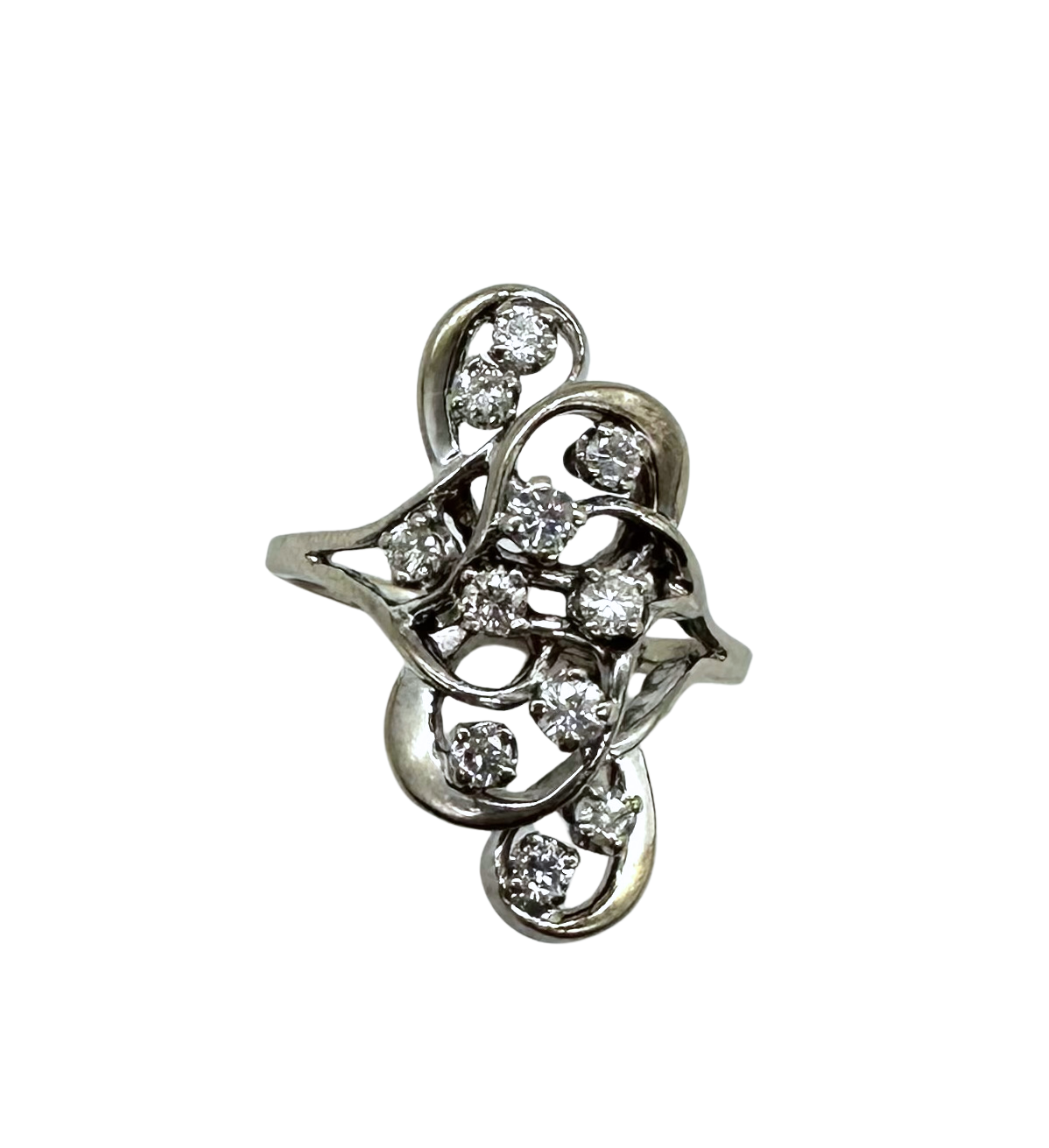 14K White Gold 1 Carat Diamond Freeform Cutout Ring for Women - Elegant Stackable Band for Engagement, Anniversary & Everyday Wear
