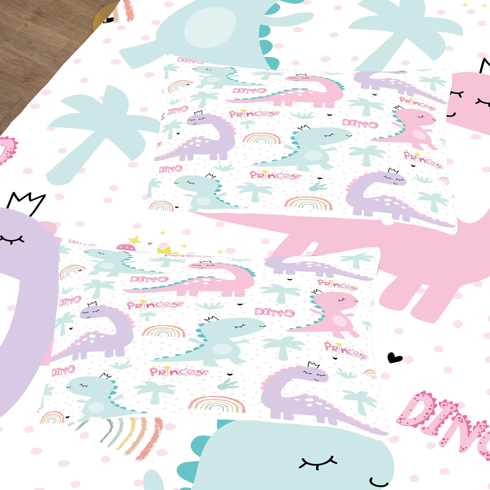 **NINENINE Twin Bedding Set for Girls - Dinosaur & Princess Themed Comforter Set, Soft Toddler Bedding for Kids (1 Comforter + 1 Pillowcase) - Perfect for Bedrooms, Sleepovers & Playrooms**