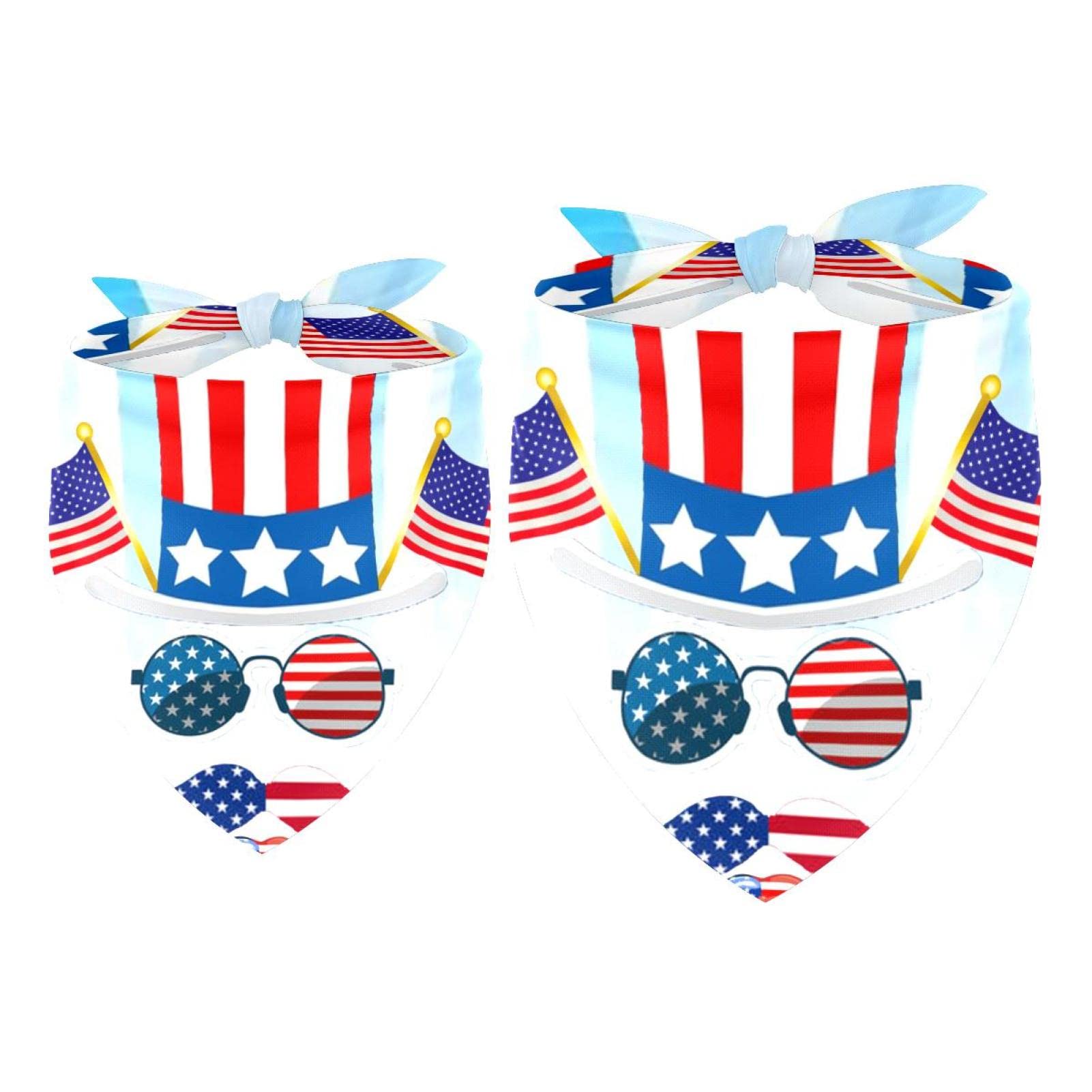 2 Pack Memorial Day Dog Bandanas - American Flag Pet Bibs & Scarves for Small Medium Large Dogs, Puppies & Cats - Washable, Durable & Stylish Pet Accessories for Holidays, Parades & Outdoor Adventures