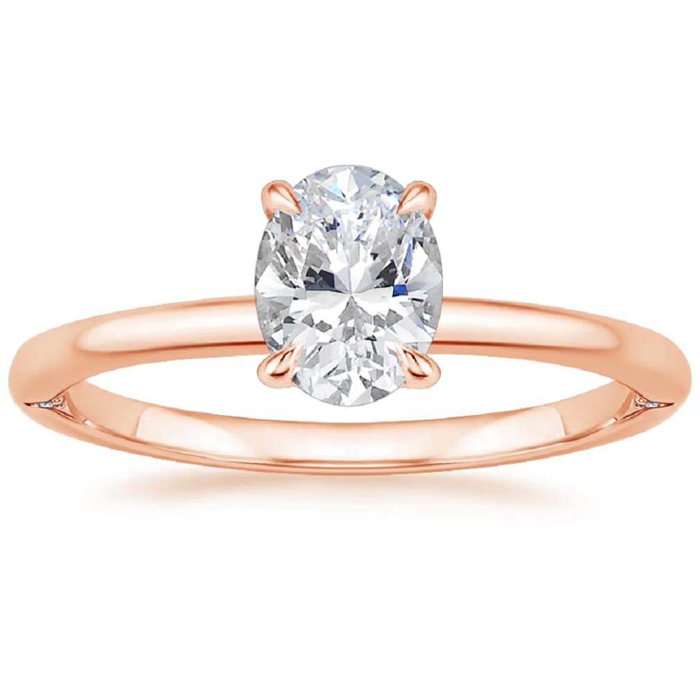10K Solid Rose Gold Handmade Engagement Ring - 1 CT Oval Cut Moissanite Diamond Solitaire Wedding Band Set for Women - Perfect for Proposals, Bridal Jewelry & Anniversary Gifts