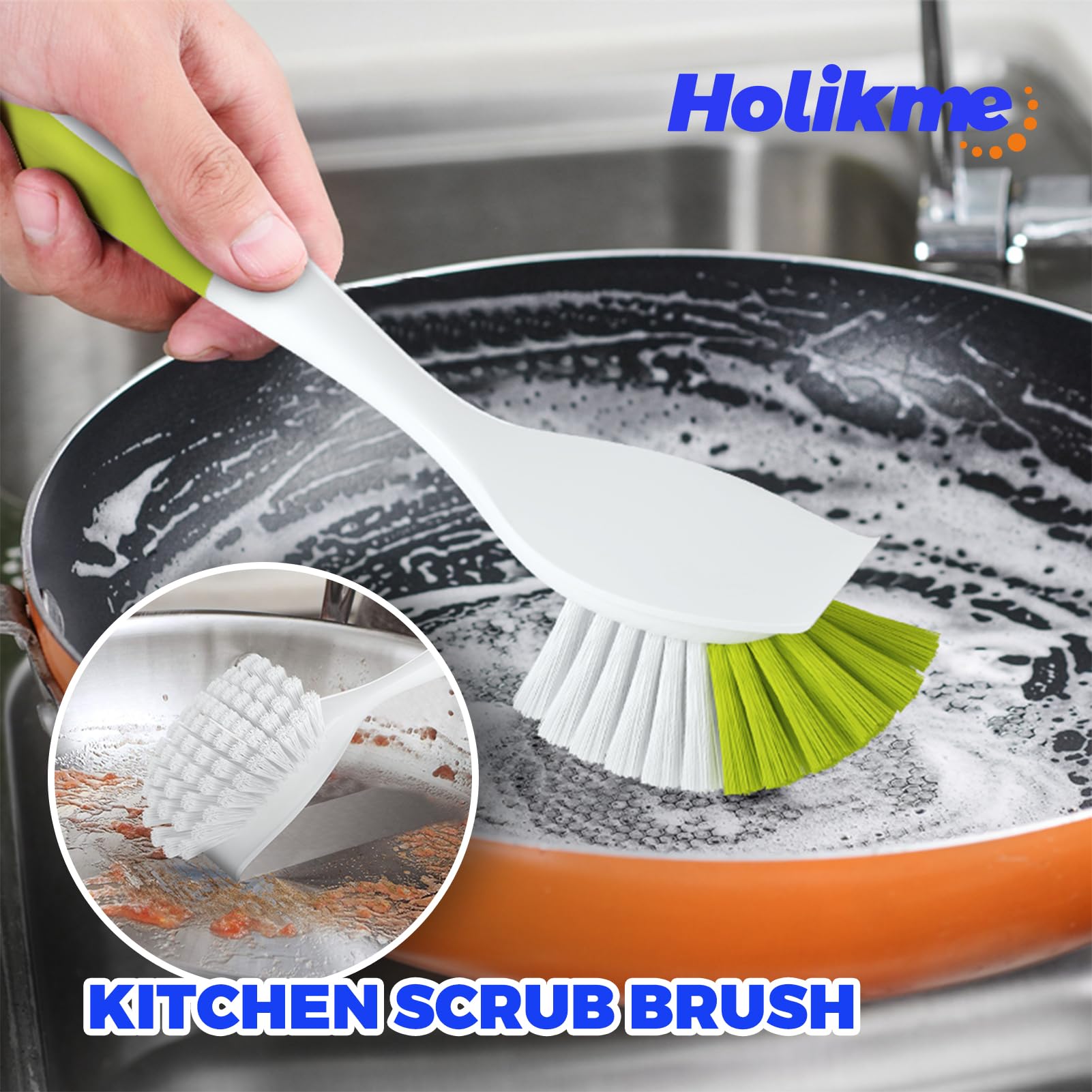 Holikme 7-Piece Dish Cleaning Brush Set - Scouring Pads, Kitchen Scrub Brushes & Flexible Cleaning Tools for Pots, Pans, Sinks | Durable & Ergonomic Design for Effortless Dishwashing (Yellow) - Perfect for Daily Kitchen Cleaning & Tough Stain Removal