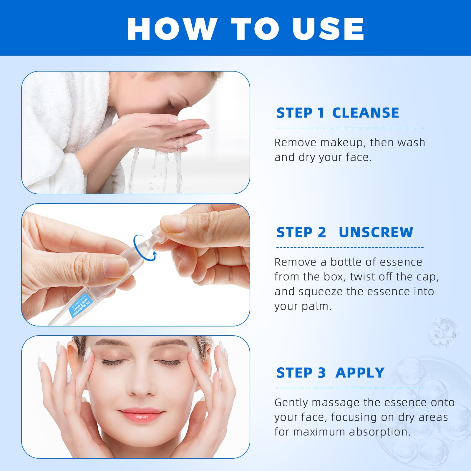 3% Hyaluronic Acid Serum for Face - 30 Pack Ultra-Hydrating Vials, Anti-Aging & Skin Repair Treatment, Intense Moisture for Plumper & Smoother Skin, Non-Greasy Lightweight Formula (1.2ml each, 1.2 fl oz) - Perfect for Daily Skincare Routine & Travel Essentials