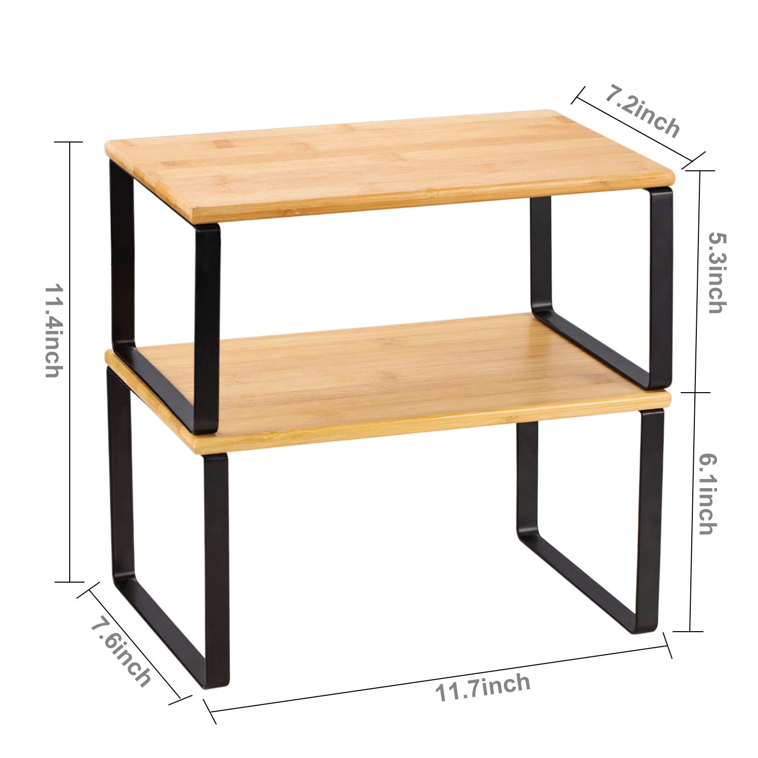 NEX Kitchen Cabinet Organizer & Counter Shelf - Stackable Expandable Storage Rack for Spices, Utensils & Pantry Items - Black & Natural - Perfect for Small Kitchens & Countertop Organization