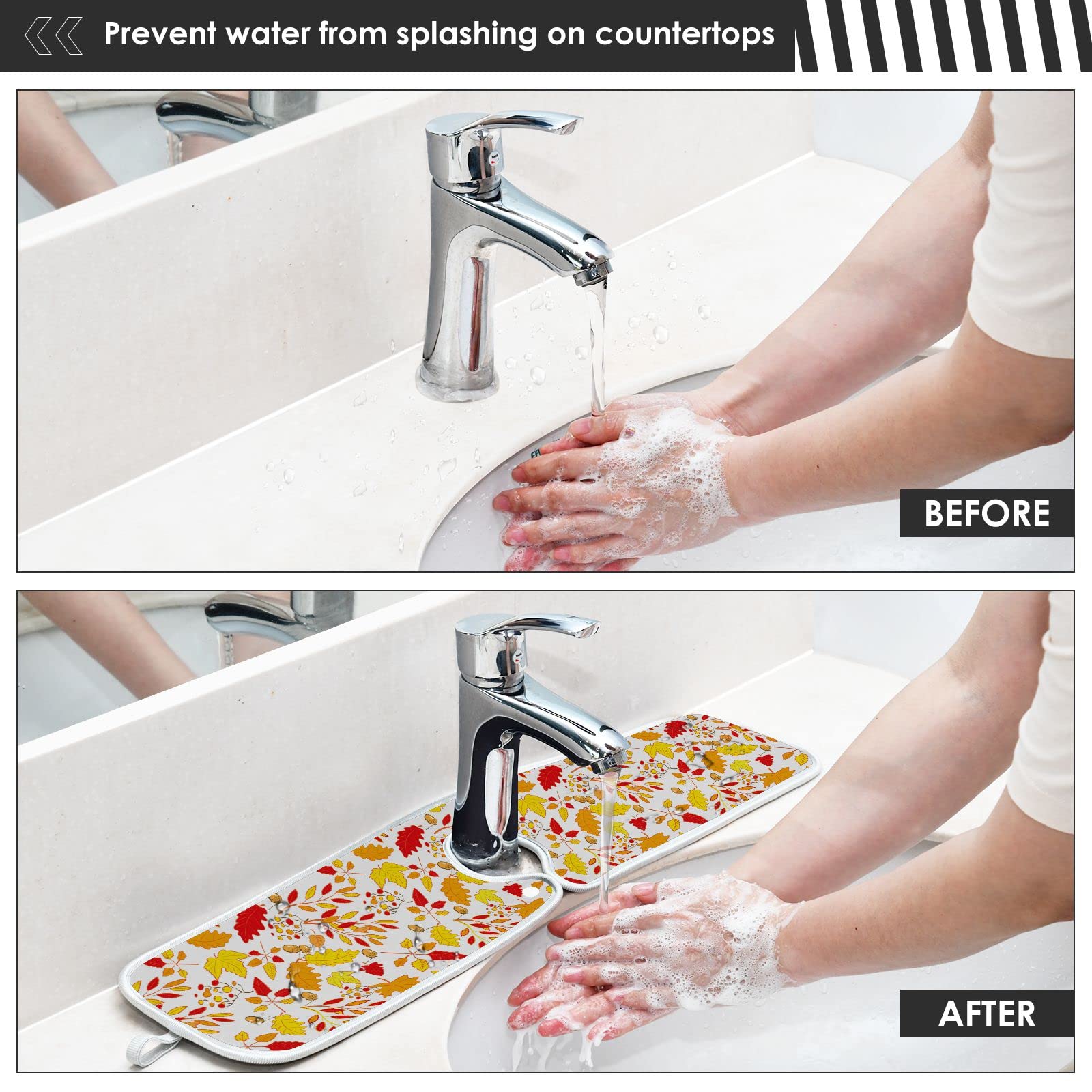 Premium Absorbent Kitchen Faucet Splash Guard Mat - Autumn Maple Leaves & Acorn Design, Quick-Dry Water Catcher for Farmhouse Sink, Bathroom & Kitchen Use - Perfect for Holiday Decor & Rustic Home Decor