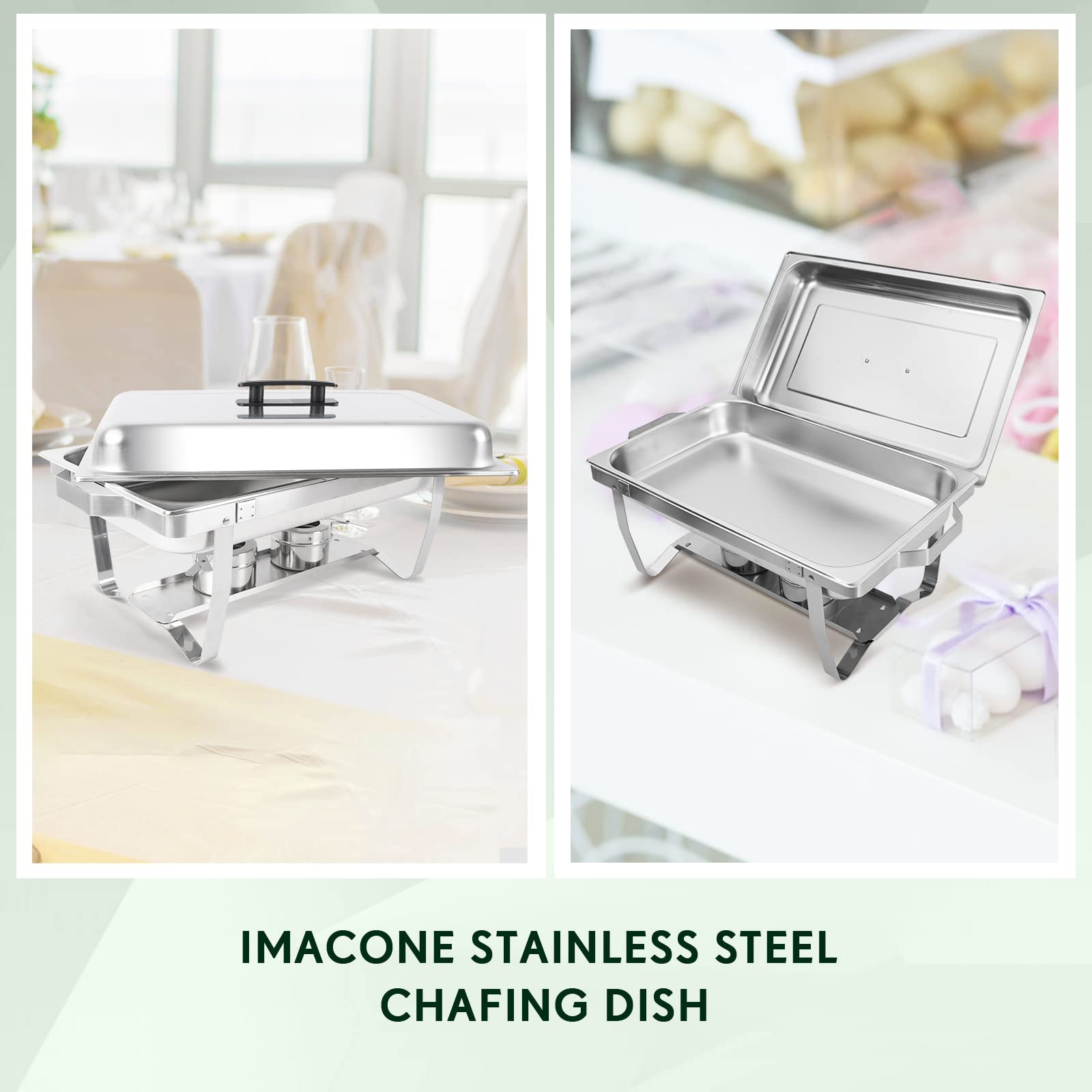 4 Pack Stainless Steel Chafing Dish Buffet Set - 8QT Rectangular Catering Warmers with Food Pan, Water Pan, Lid & Foldable Frame - Perfect for Parties, Weddings, Holidays & Buffet Serving