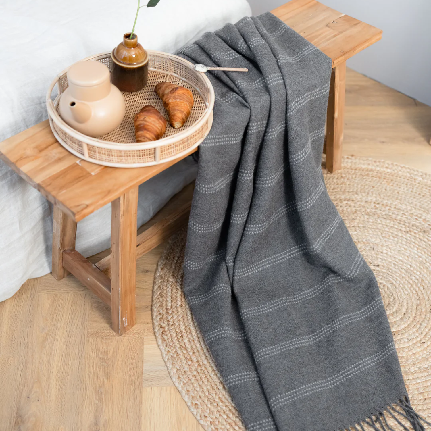 Soft Grey Striped Alpaca Wool Blanket - Luxurious Warm Throw for Couch, Bed & Winter Coziness - Perfect for Home Decor, Gifts & Cold Weather Comfort