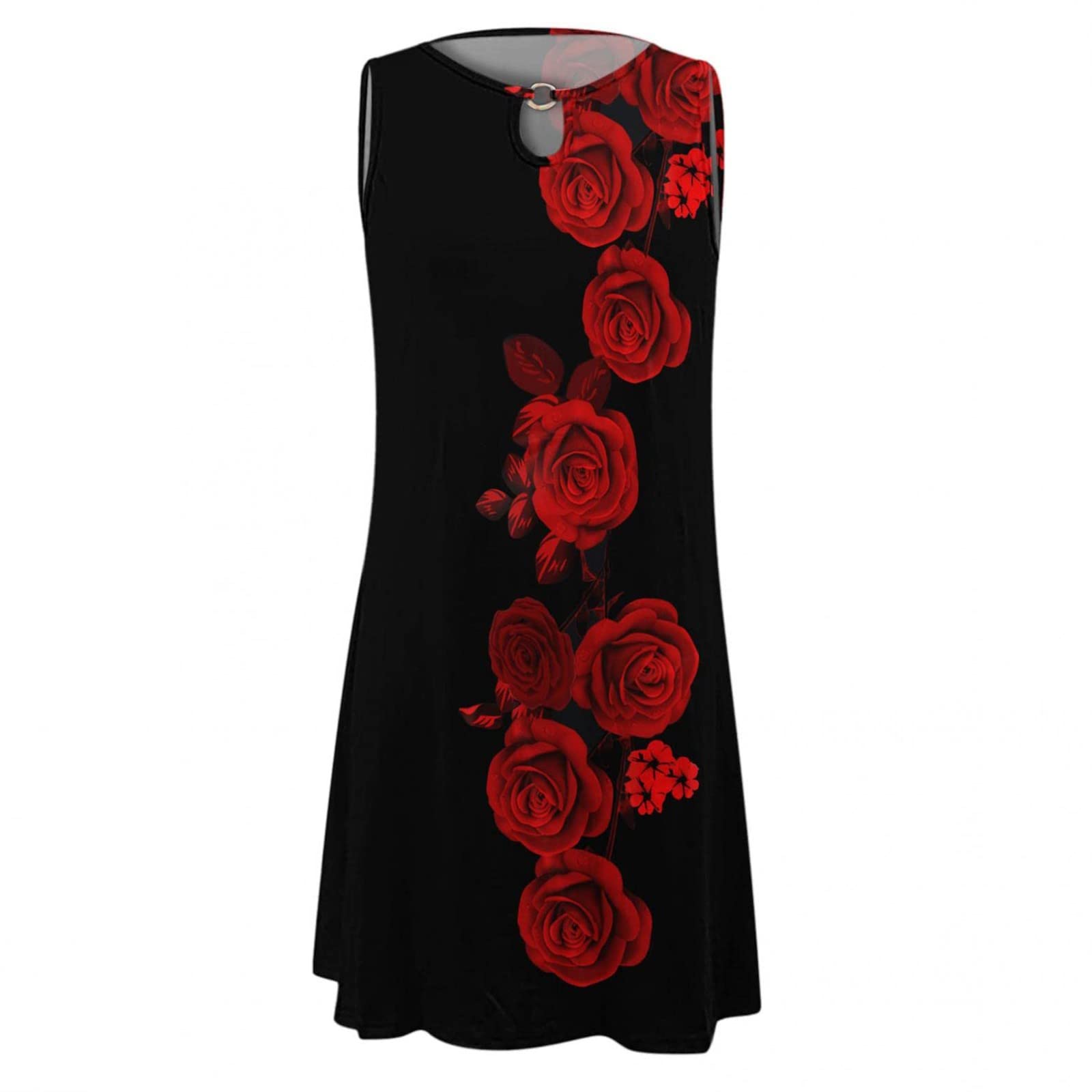 Women's Summer Dresses 2023 - Floral Printed Sleeveless Tank Dress with Hollow Out Design, Casual Beachwear for Vacation & Outdoor Parties (Sizes S-2XL)