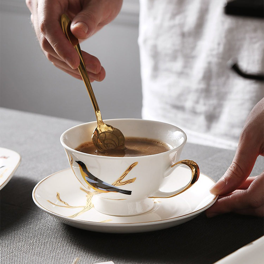 Premium British Bone China Magpie Tea Set - Elegant Floral Porcelain Tea Cup & Saucer Set for Afternoon Tea, Bridal Shower, and Luxury Gift Giving