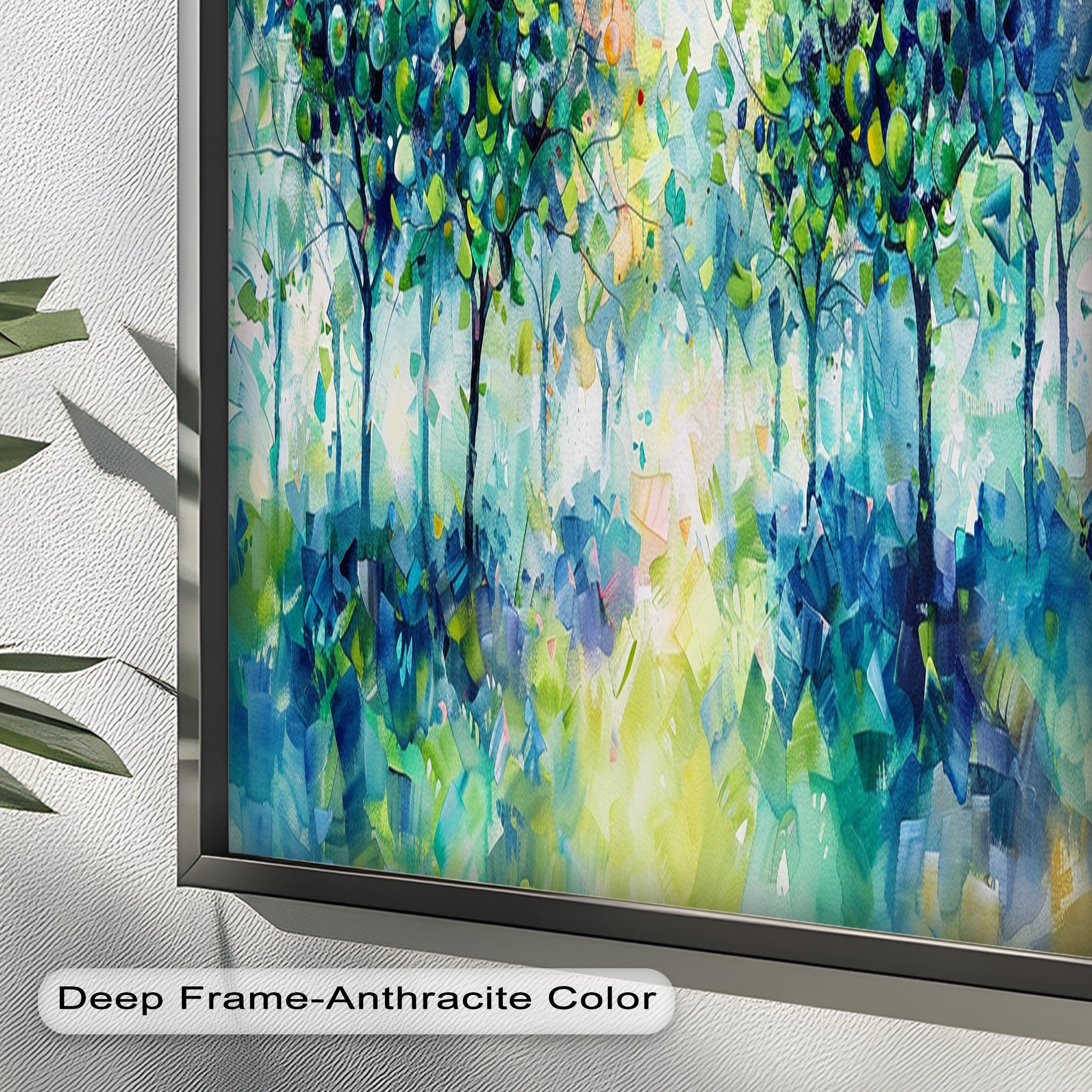 Blue & Green Forest Landscape Abstract Nature Oil Painting - Handmade Canvas Wall Art for Living Room, Bedroom & Office Decor