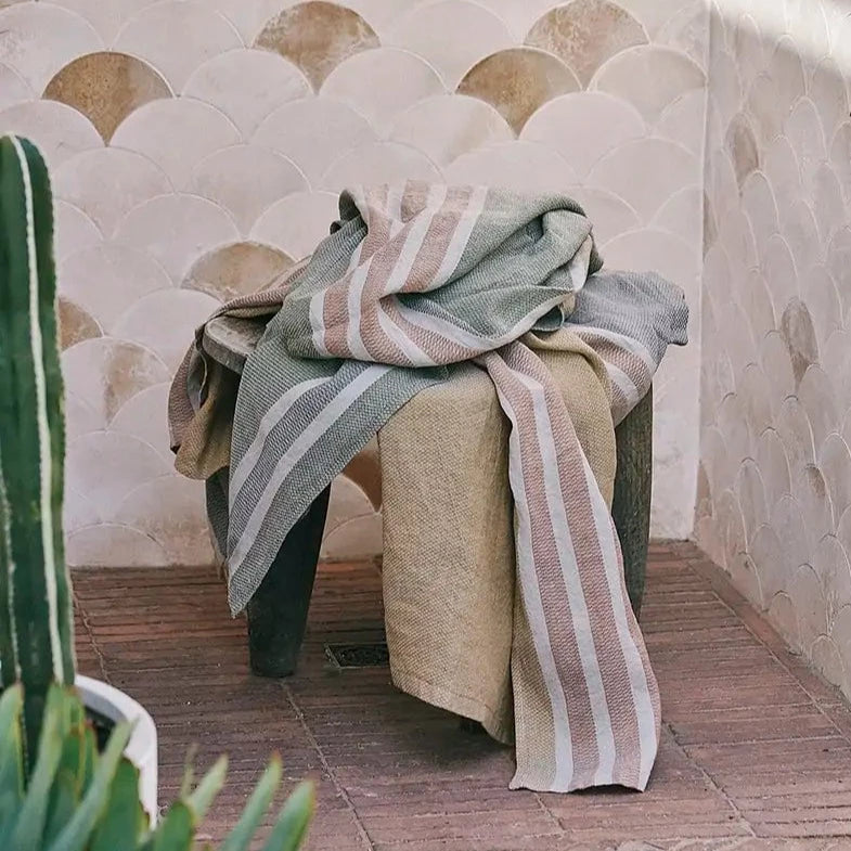 Premium Mosaic Green Linen Towel Set - Soft, Absorbent & Quick-Drying Bath & Beach Towels for Spa, Pool, Yoga & Travel - Eco-Friendly Luxury Linens