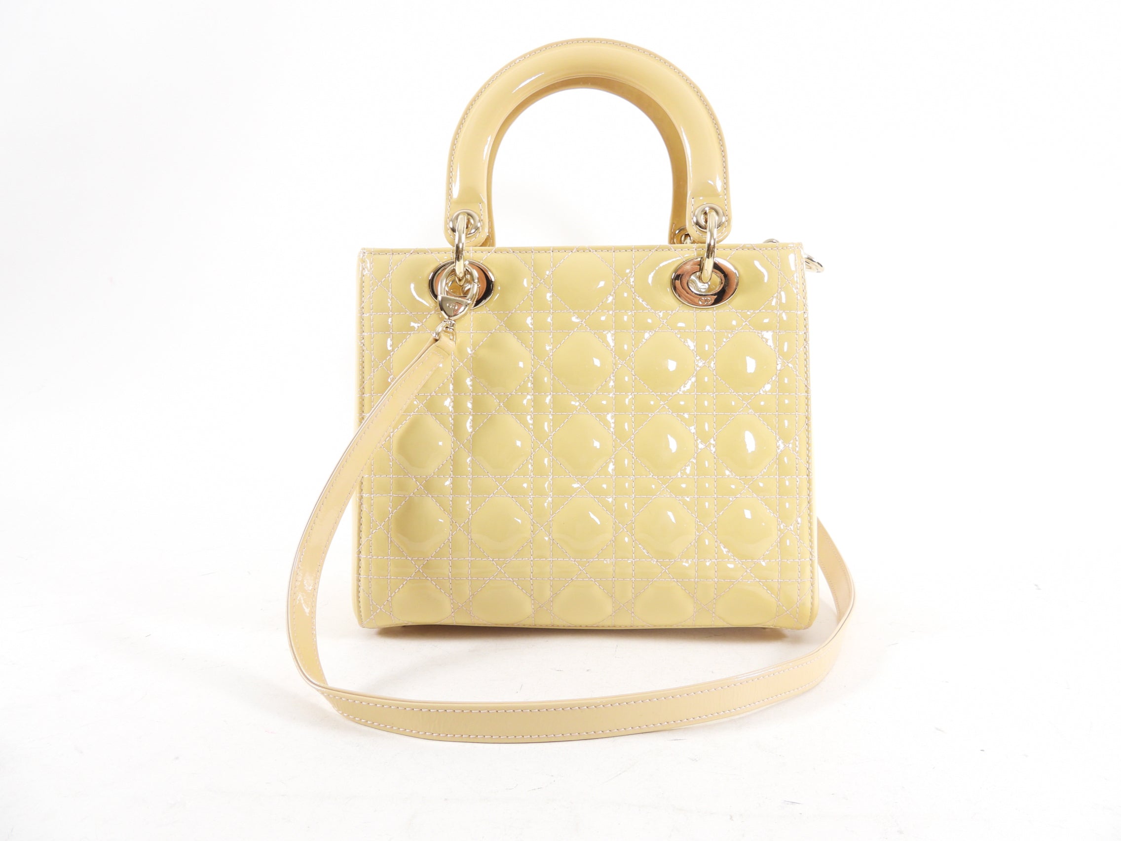 Christian Dior Lady Dior Medium Beige Cannage Patent Leather Handbag - Luxury Designer Tote for Women, Perfect for Work, Parties & Special Occasions