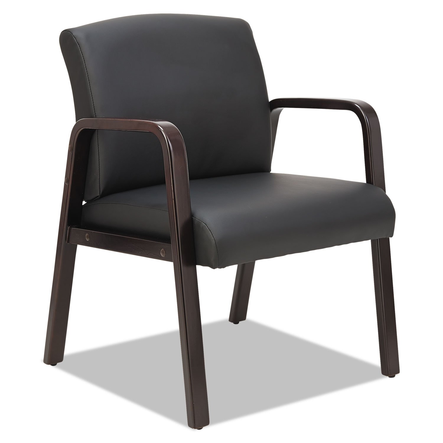 Alera RL4319E Reception Lounge Series Guest Chair - Espresso/Black Leather - Comfortable Office Waiting Room Chair for Reception Areas, Lobbies & Guest Seating