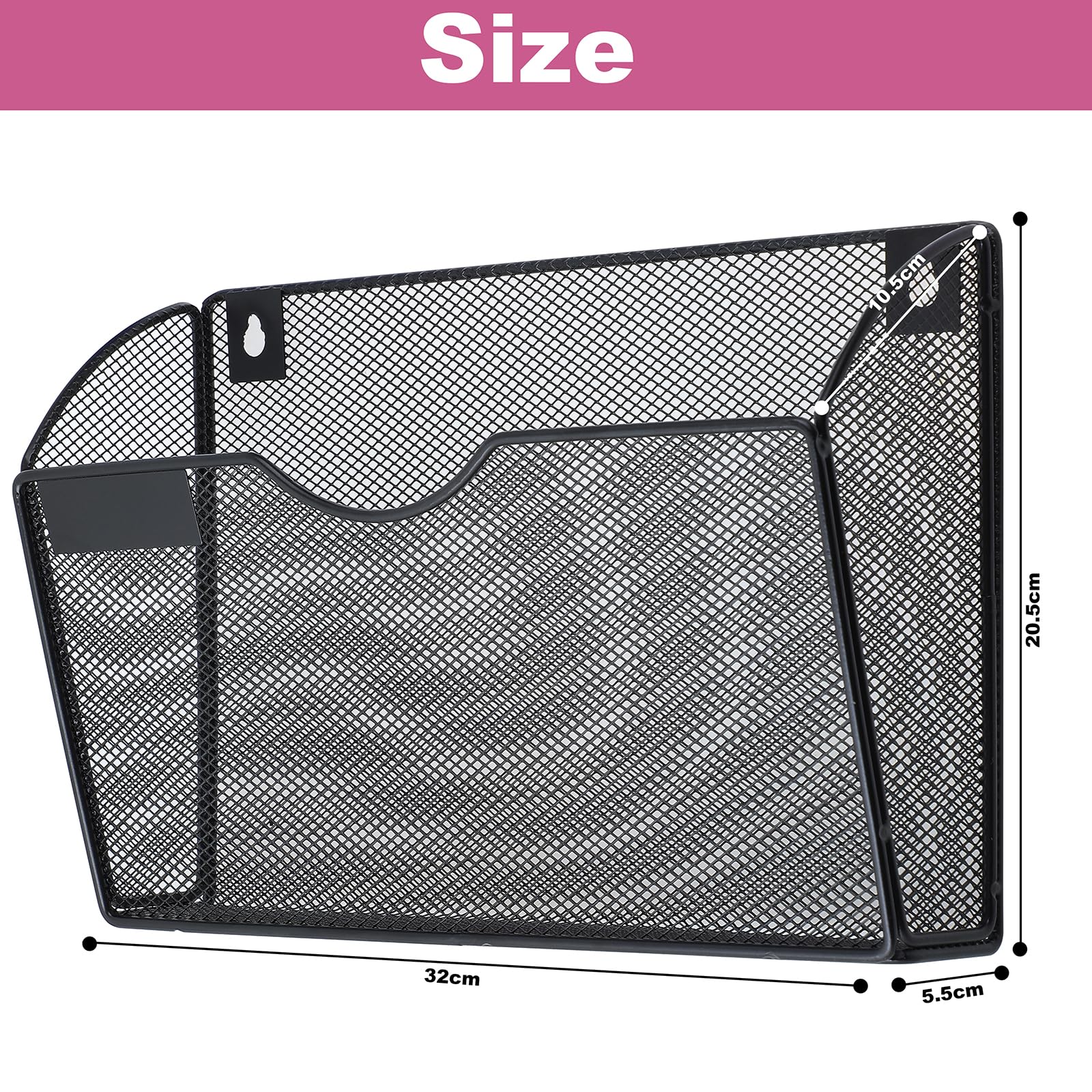 1 Pocket Mesh Wall File Holder Organizer - Hanging File Folder & Magazine Rack with Nametag Label Hooks - Black - Perfect for Office, Home, or Classroom Organization
