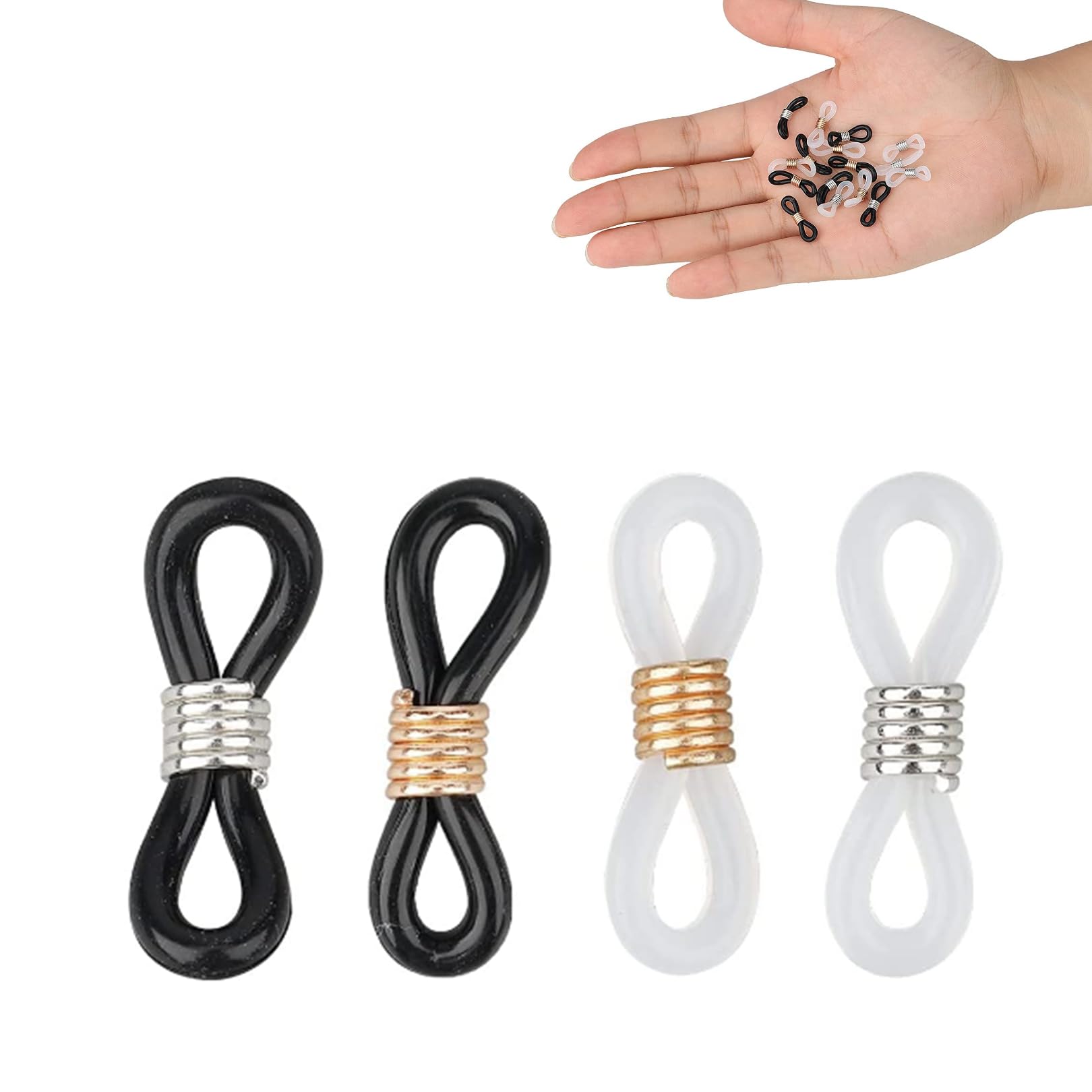 Jeufun 20pcs Adjustable Eyeglass Chains with Silicone Connectors - Anti-Slip Glasses Retainer Ends for Necklace Straps - Perfect for Reading, Sports, and Outdoor Activities