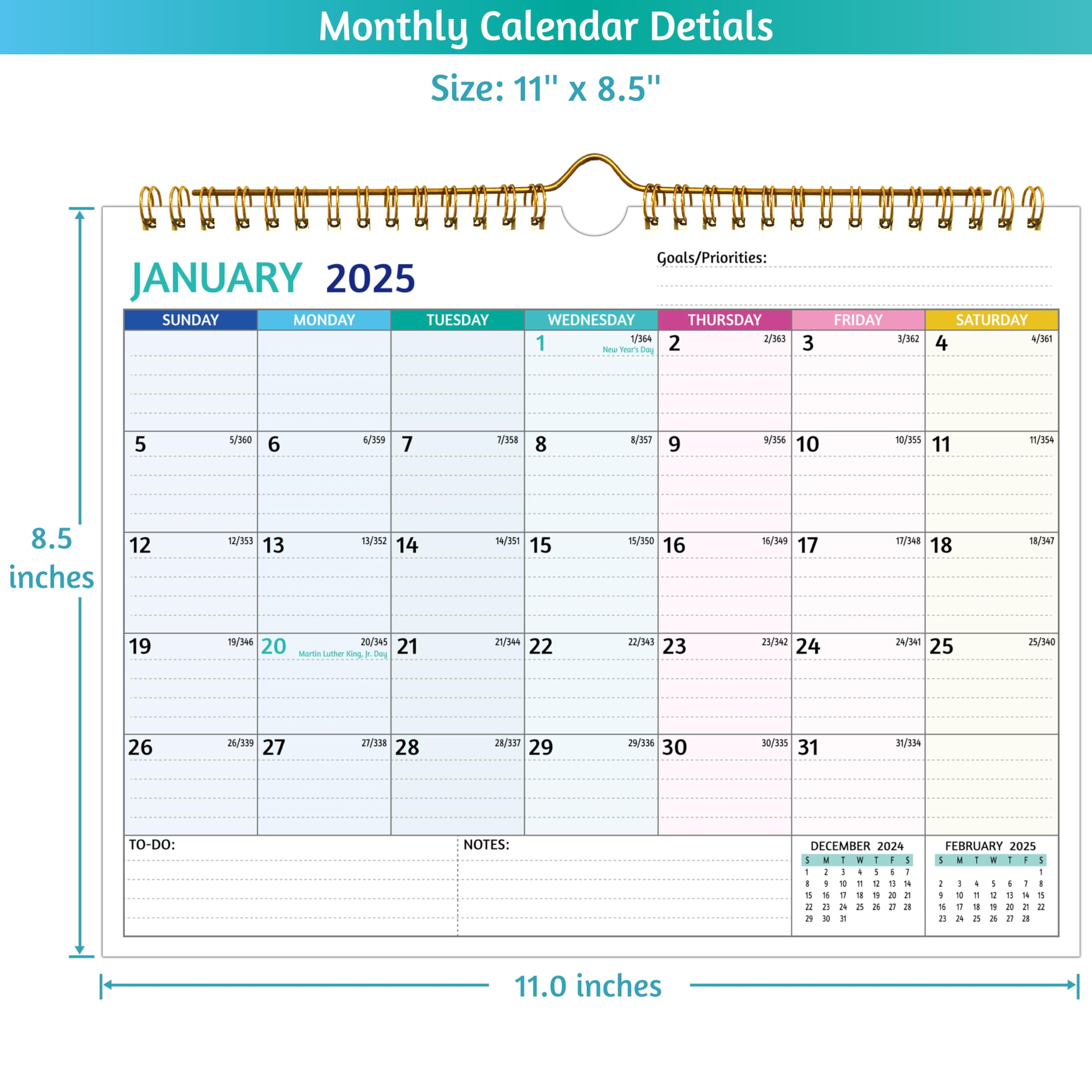 2025-2026 Wall Calendar | 2 Year Monthly Planner Jan 2025-Dec 2026 | 11