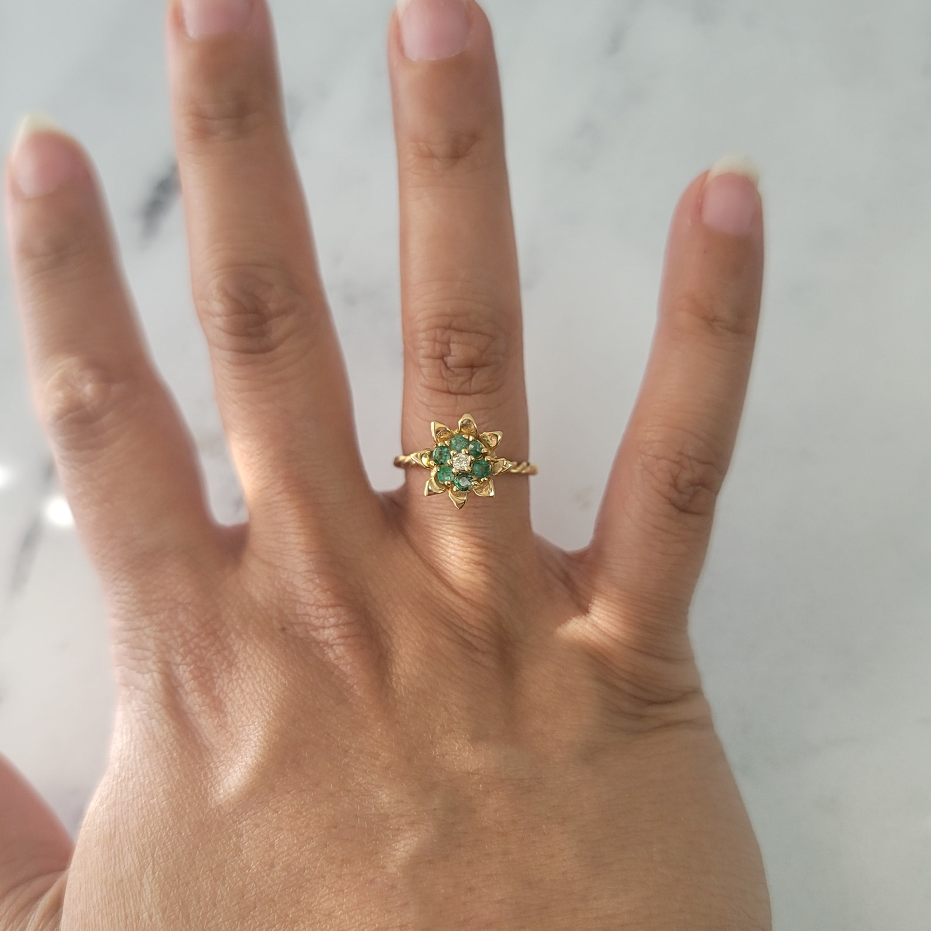 14K Yellow Gold Tall Emerald Tulip Ring - Elegant Floral Jewelry for Women, Perfect for Weddings, Anniversaries & Special Occasions