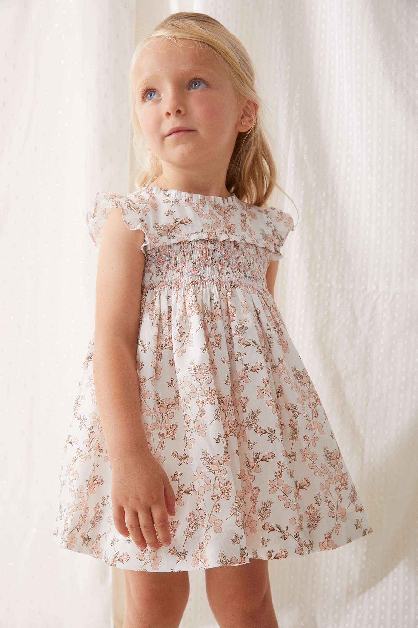 Sybil Pale Pink Floral Smocked Dress for Women | Summer Boho Midi Dress with Ruffles | Perfect for Beach Vacations, Garden Parties & Date Nights