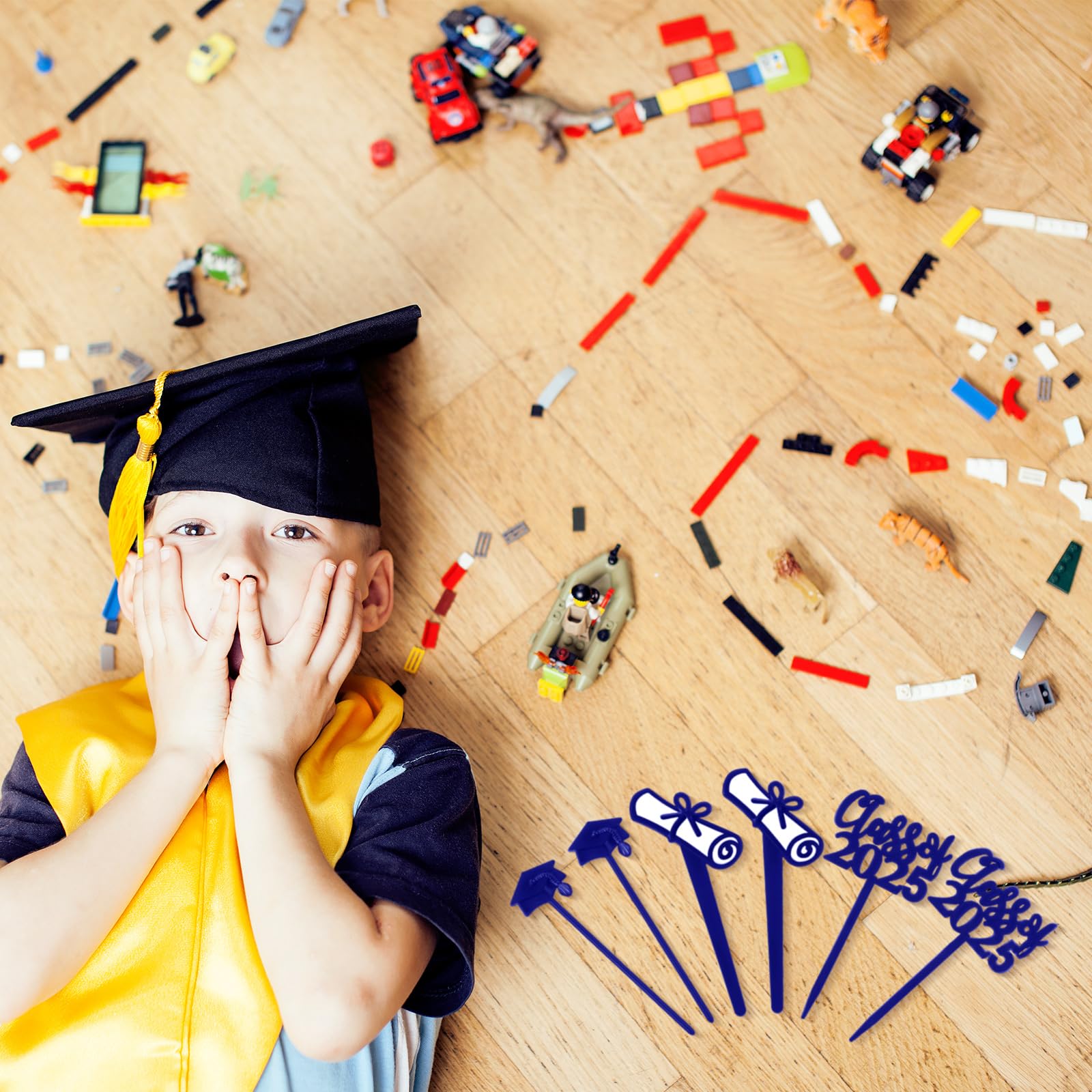 Boao 90-Piece Class of 2025 Graduation Party Supplies - Blue Themed Cake Toppers & Cupcake Picks Decorations (3 Styles) - Perfect for Graduation Celebrations, School Parties & Dessert Table Decor